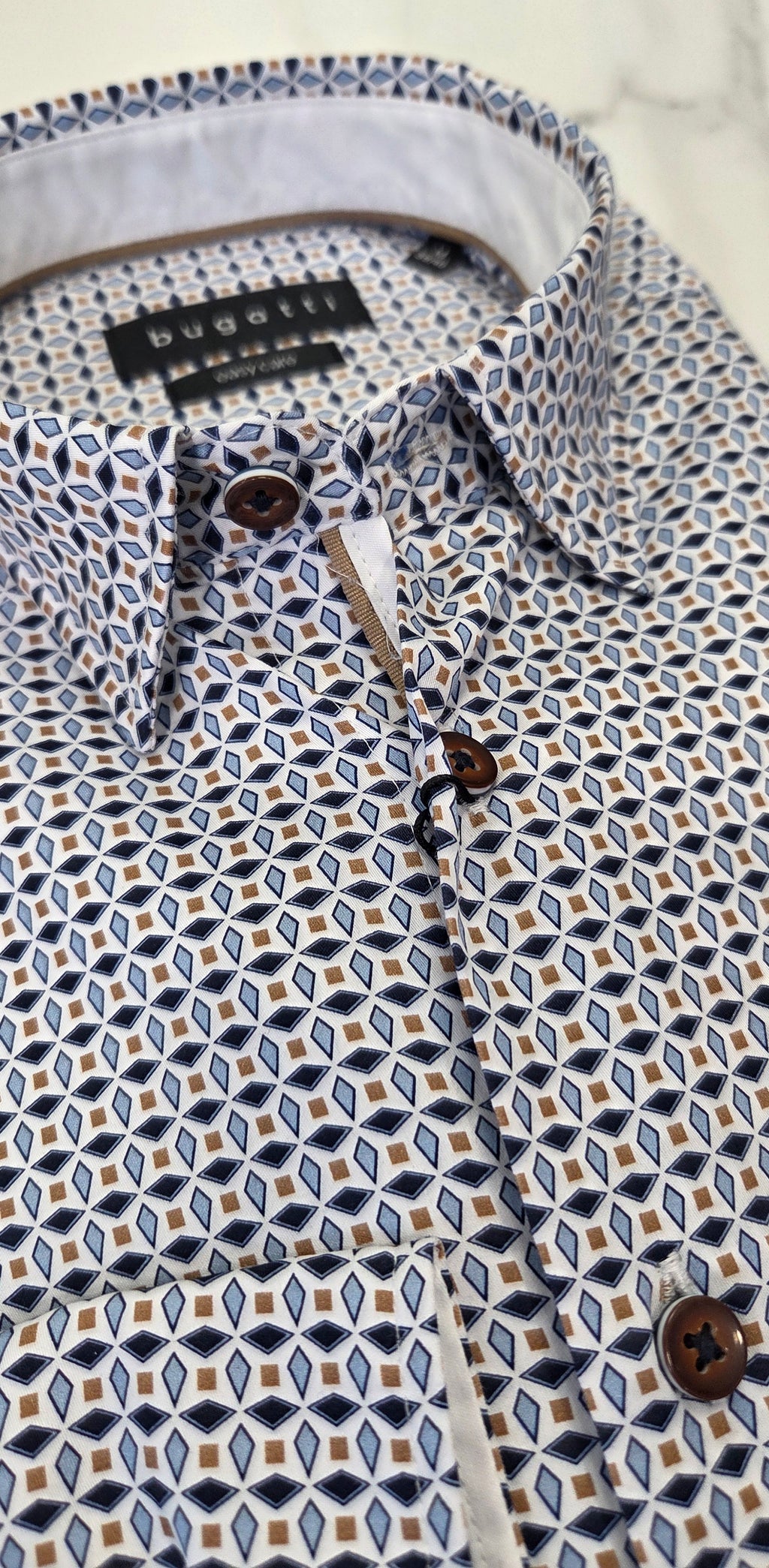 BUGATTI PATTERN L/S SHIRT  - BLUE/BEIGE