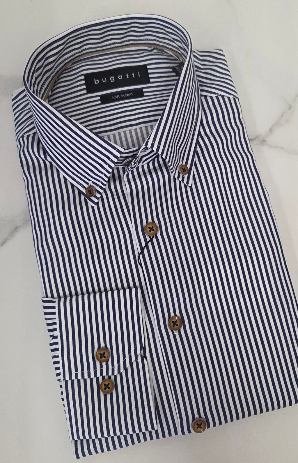 BUGATTI STRIPE L/S SHIRT (28507F/390) - NAVY/WHITE