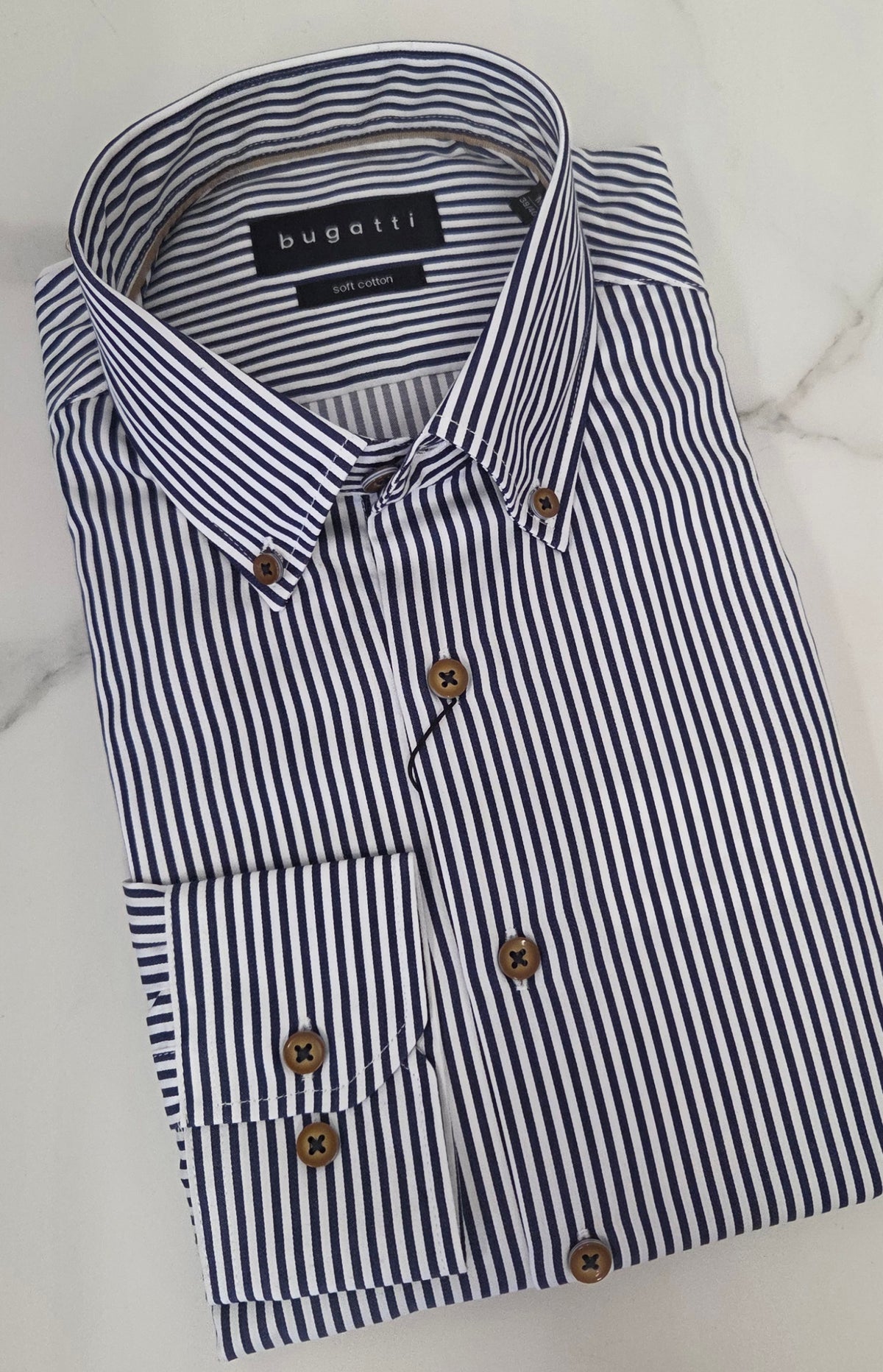 BUGATTI STRIPE L/S SHIRT (28507F/390) - NAVY/WHITE