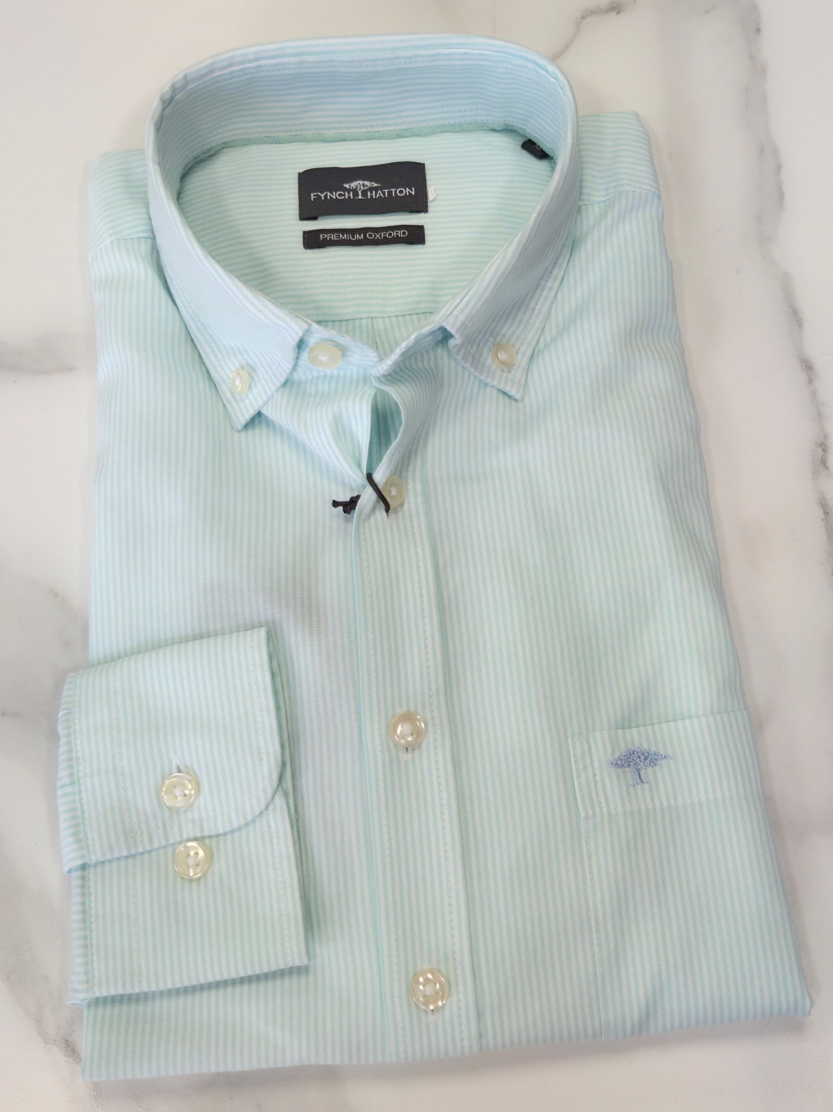 FYNCH HATTON OXFORD COTTON STRIPE  - MINT/WHITE
