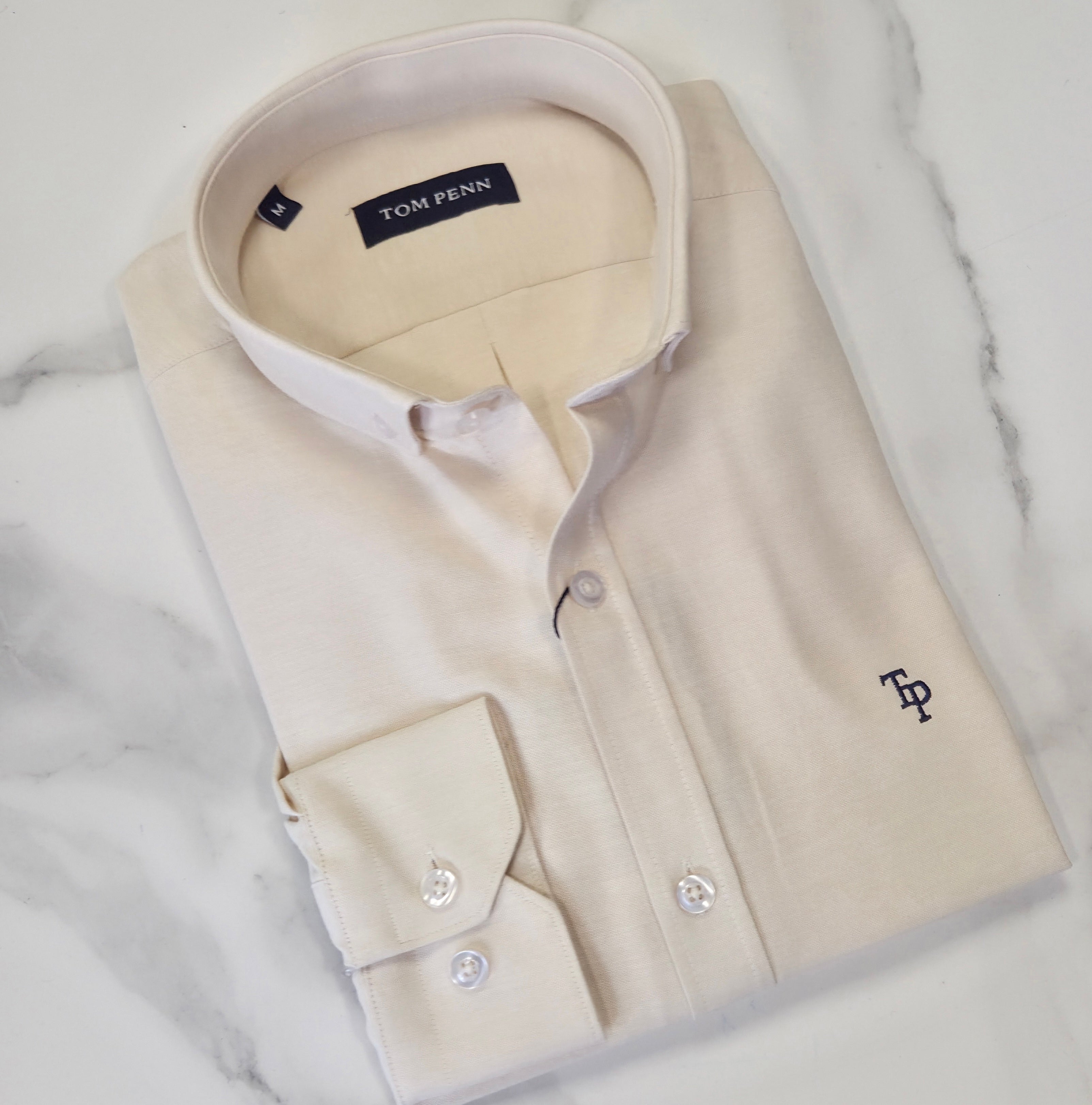 TOM PENN OXFORD COTTON L/S SHIRT - IVORY