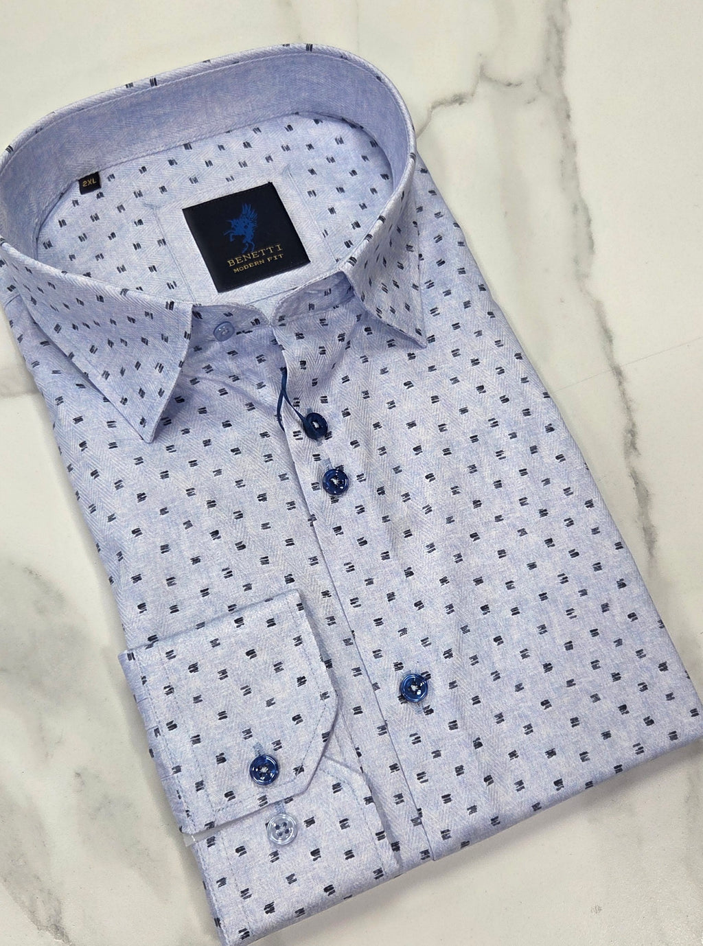 BENETTI FULHAM PATTERN L/S SHIRT - SKY BLUE