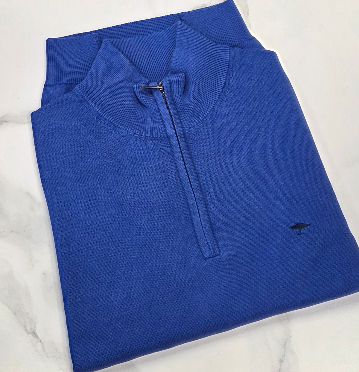 FYNCH HATTON 1/4 ZIP KNITWEAR  - COBALT BLUE