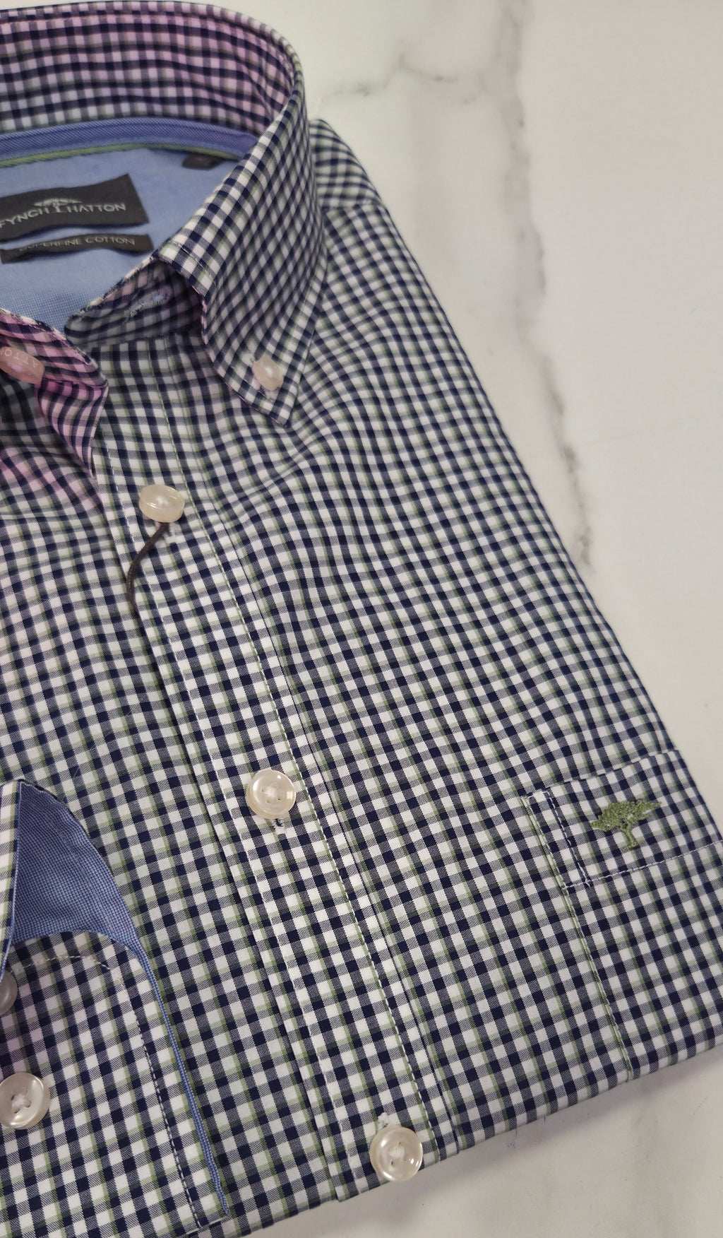 FYNCH HATTON COMBI CHECK L/S SHIRT (16135120) -NAVY/GREEN