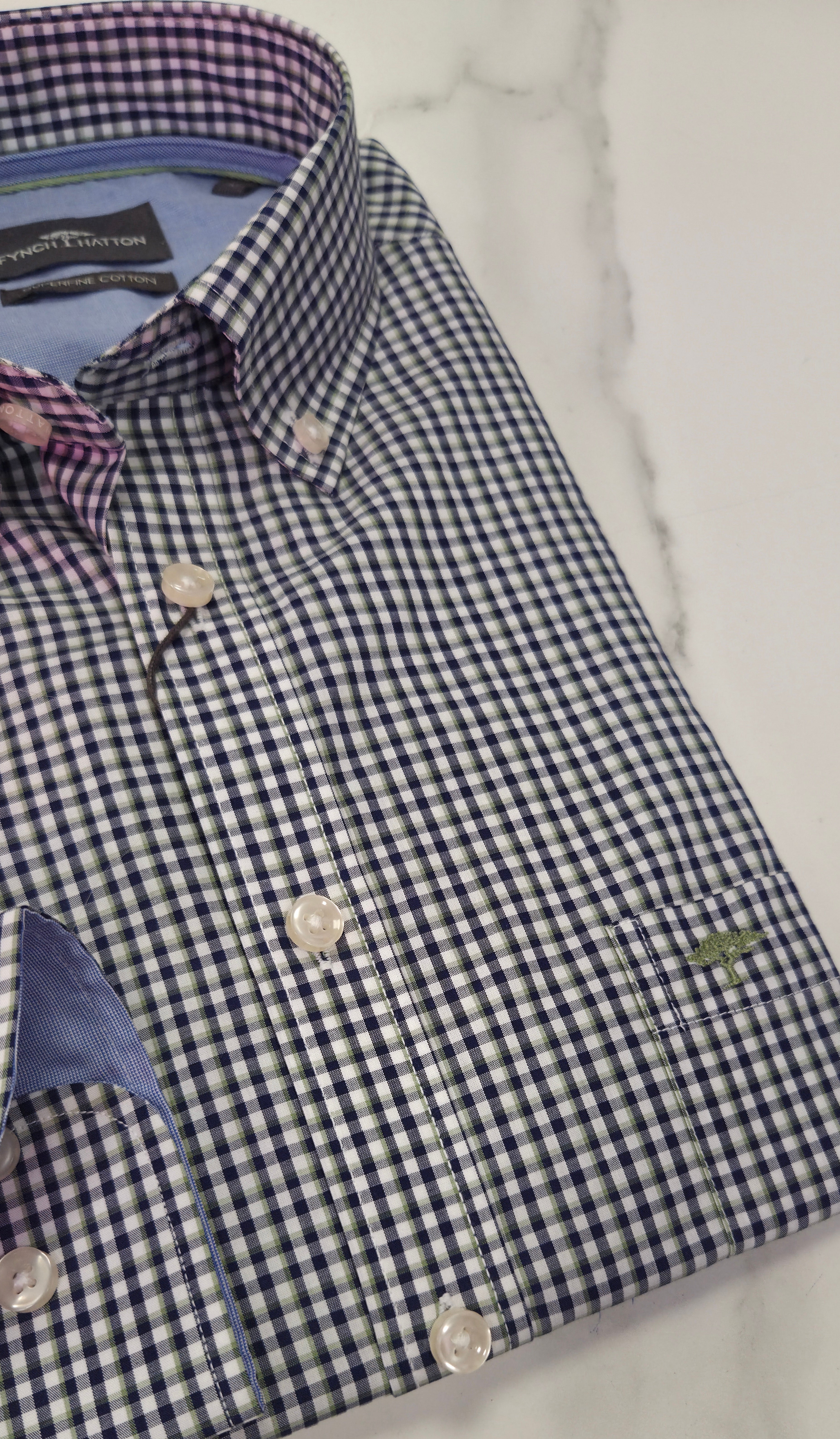 FYNCH HATTON COMBI CHECK L/S SHIRT (16135120) -NAVY/GREEN