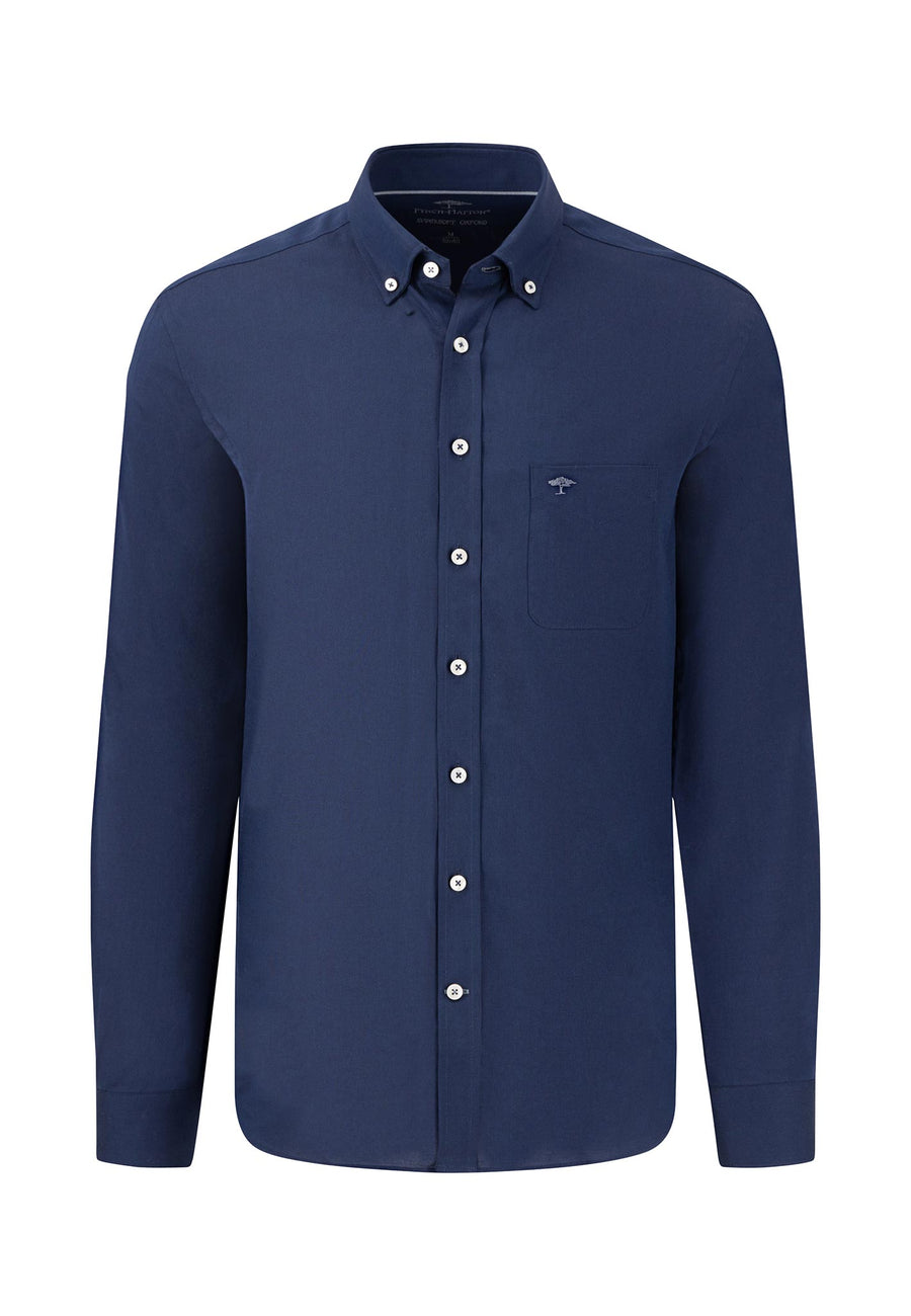 FYNCH HATTON OXFORD COTTON L/S  SHIRT - NAVY