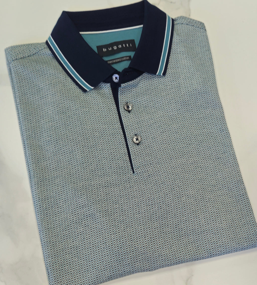 BUGATTI MERCERIZED COTTON POLOSHIRT - NAVY/TEAL