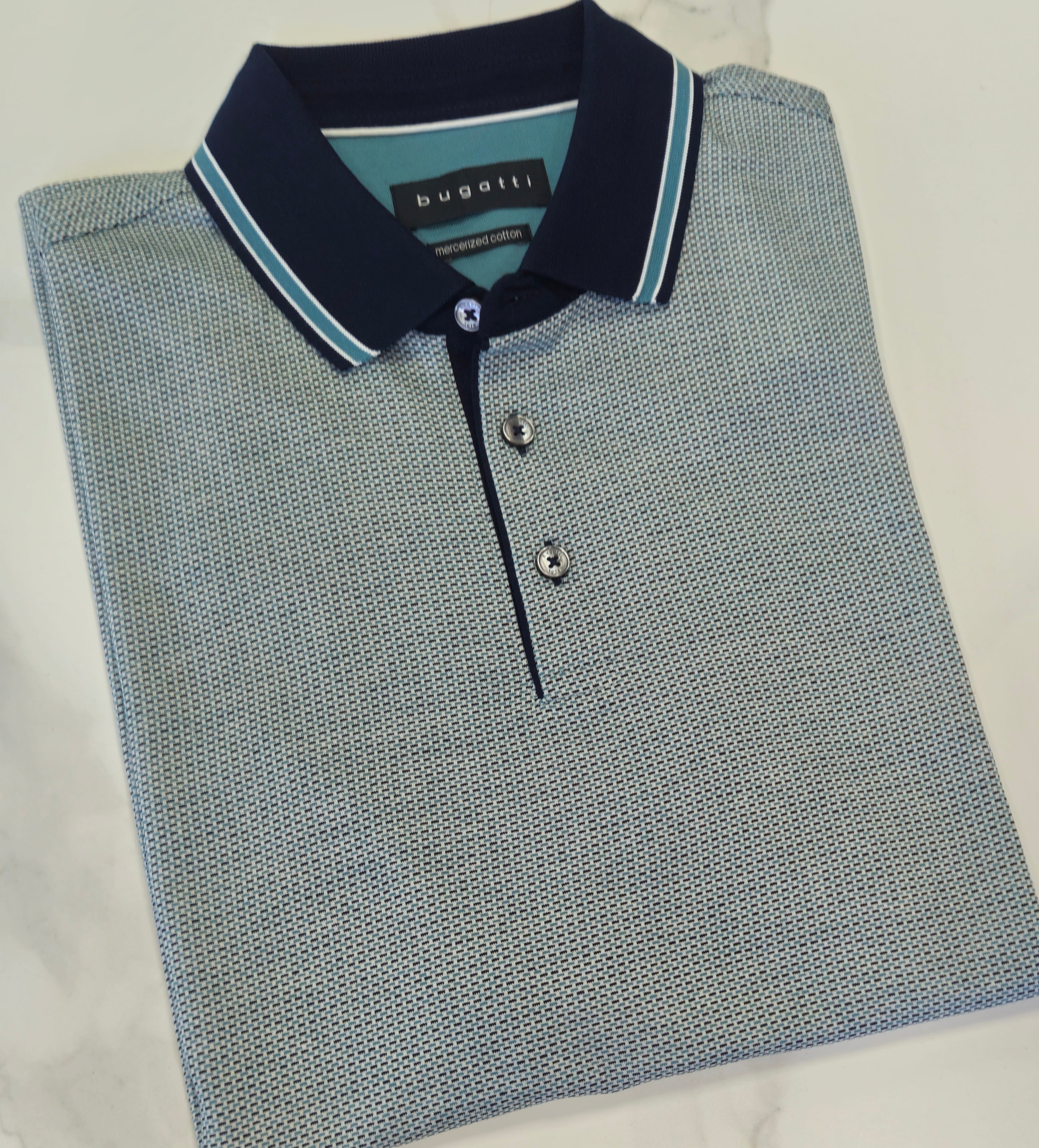 BUGATTI MERCERIZED COTTON POLOSHIRT - NAVY/TEAL