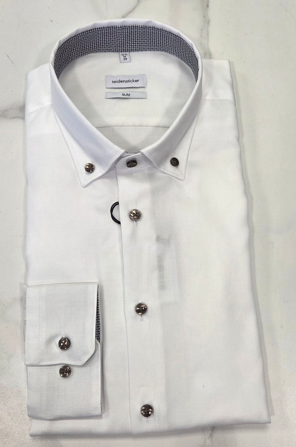 SEIDENSTICKER FLICK PATTERN SLIM FIT  L/S  SHIRT (01.852426.01) - WHITE