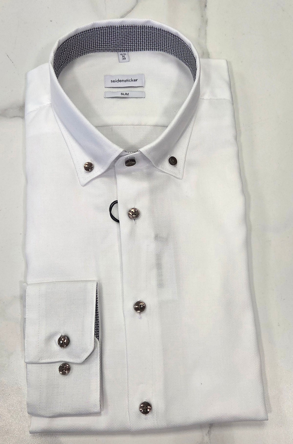 SEIDENSTICKER FLICK PATTERN SLIM FIT  L/S  SHIRT (01.852426.01) - WHITE