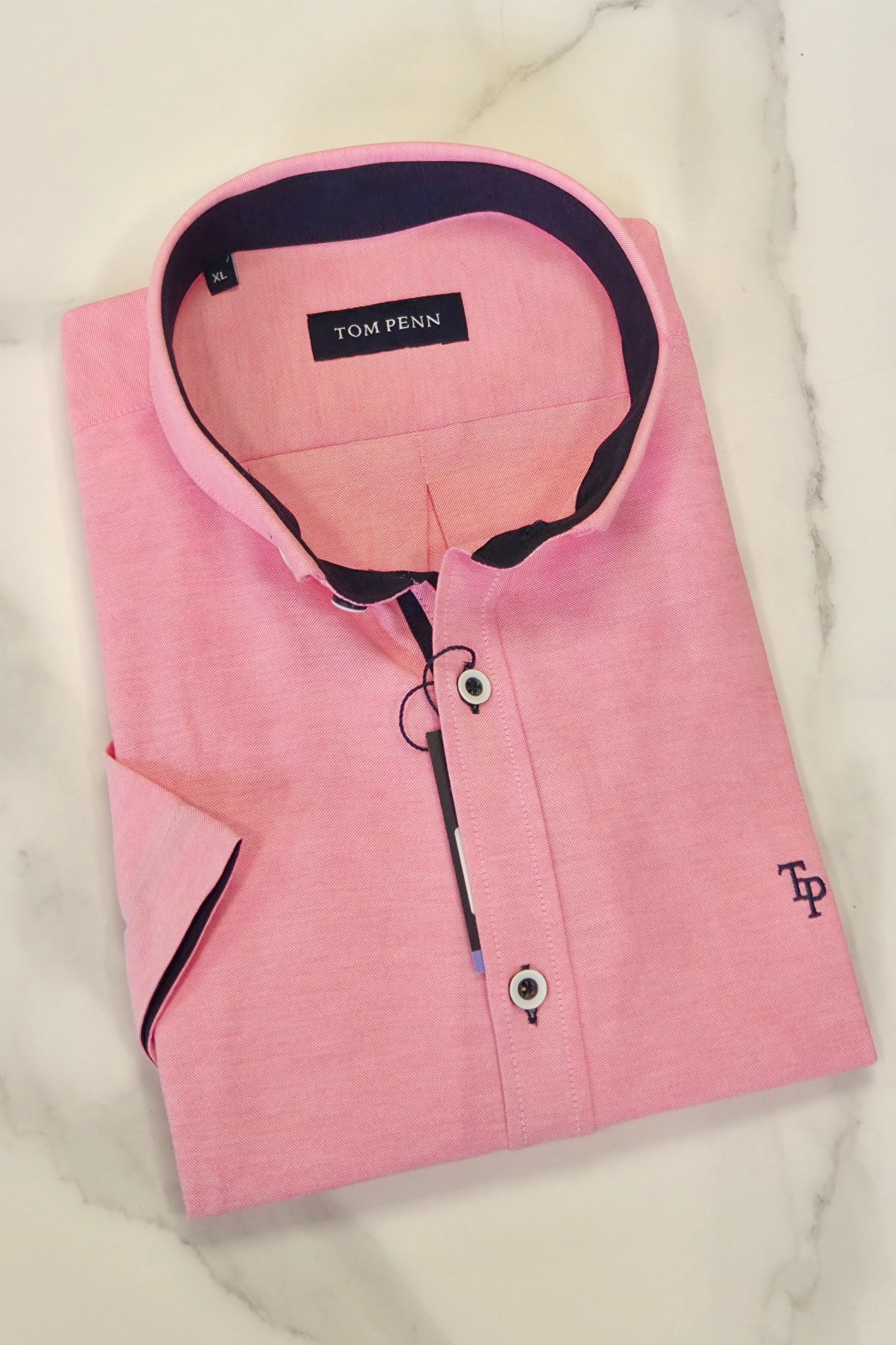 TOM PENN OXFORD COTTON S/S SHIRT - RASPBERRY