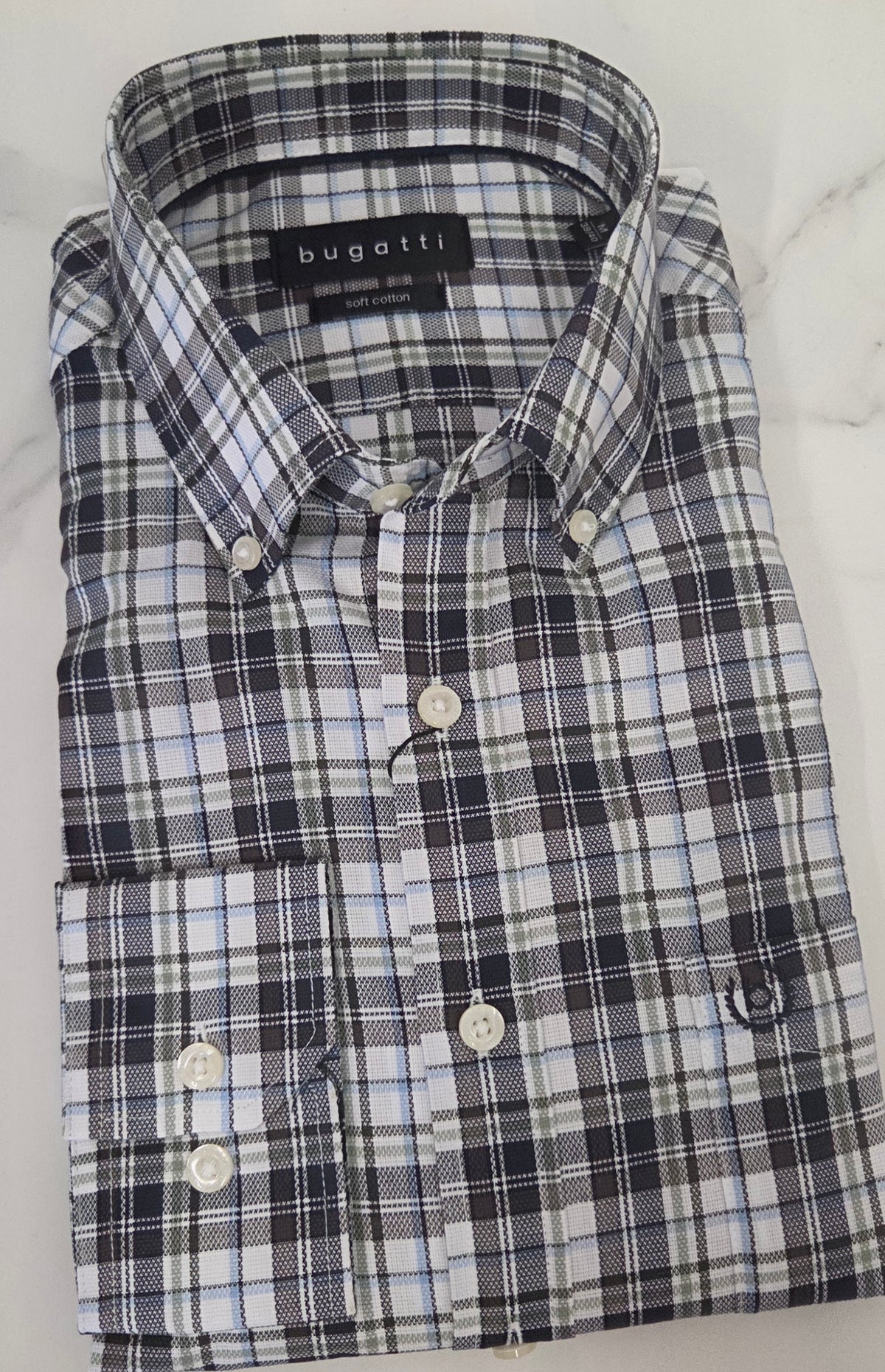 BUGATTI CHECK L/S SHIRT (28404F/180) - BROWN/GREEN
