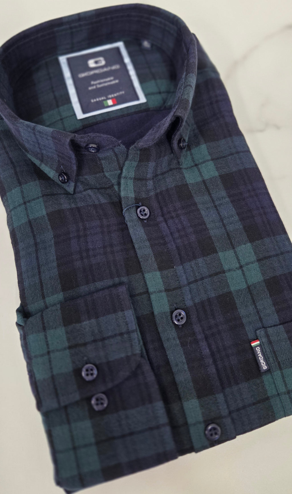 GIORDANO CHECK L/S SHIRT (627310/60) -NAVY/GREEN