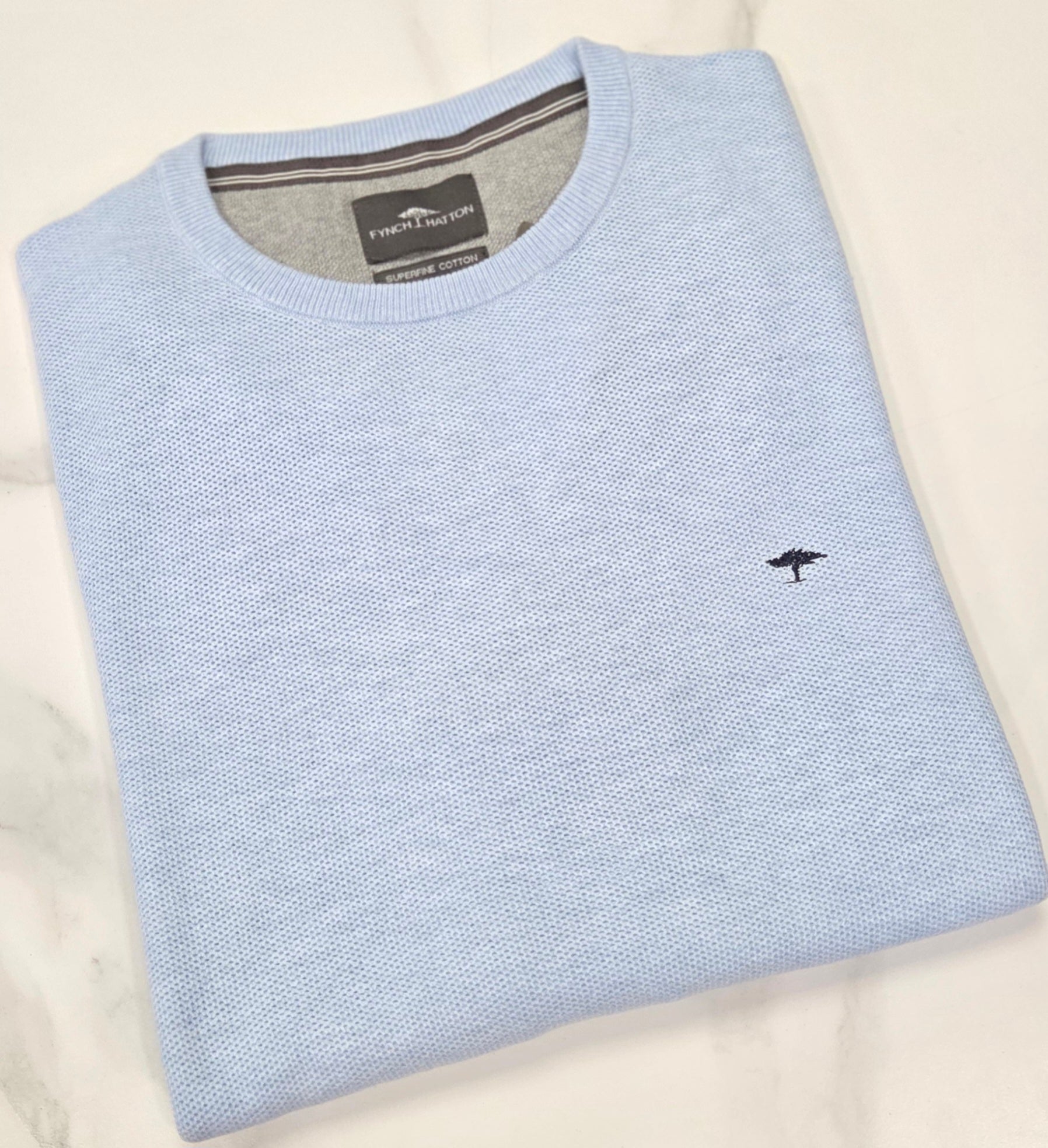 FYNCH HATTON O NECK TEXTURED KNITWEAR  - BABY BLUE