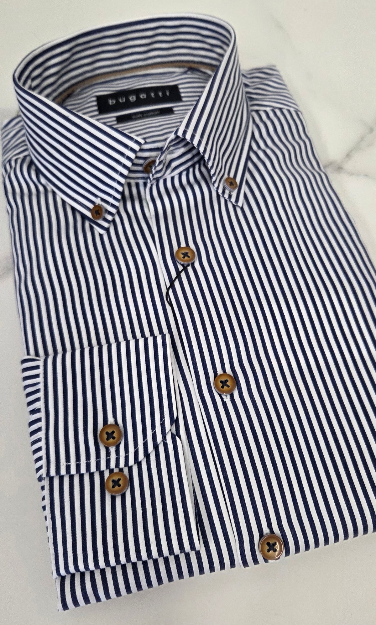 BUGATTI STRIPE L/S SHIRT (28507F/390) - NAVY/WHITE