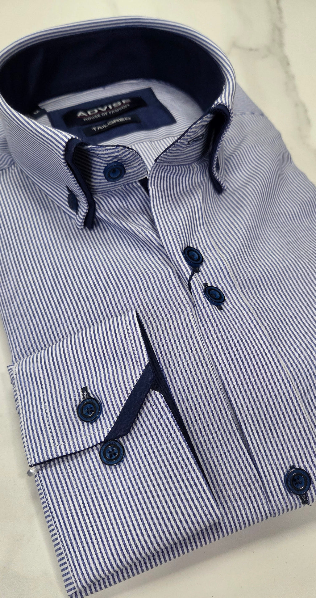 ADVISE DOUBLE COLLAR SHIRT (AD-906) - NAVY/WHITE STRIPE