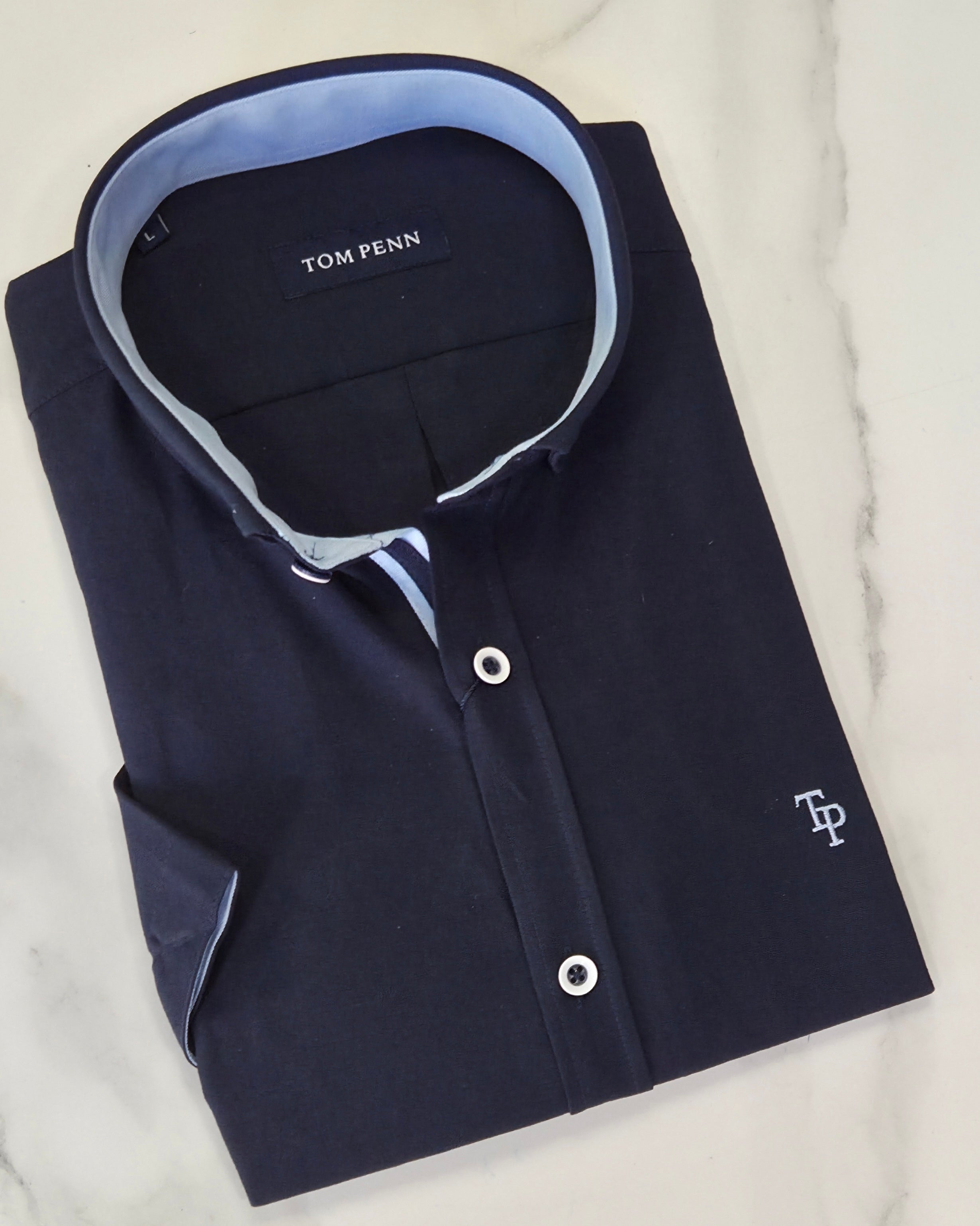 TOM PENN OXFORD COTTON S/S SHIRT - NAVY
