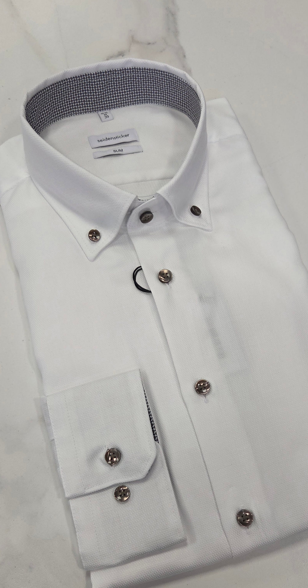 SEIDENSTICKER FLICK PATTERN SLIM FIT  L/S  SHIRT (01.852426.01) - WHITE