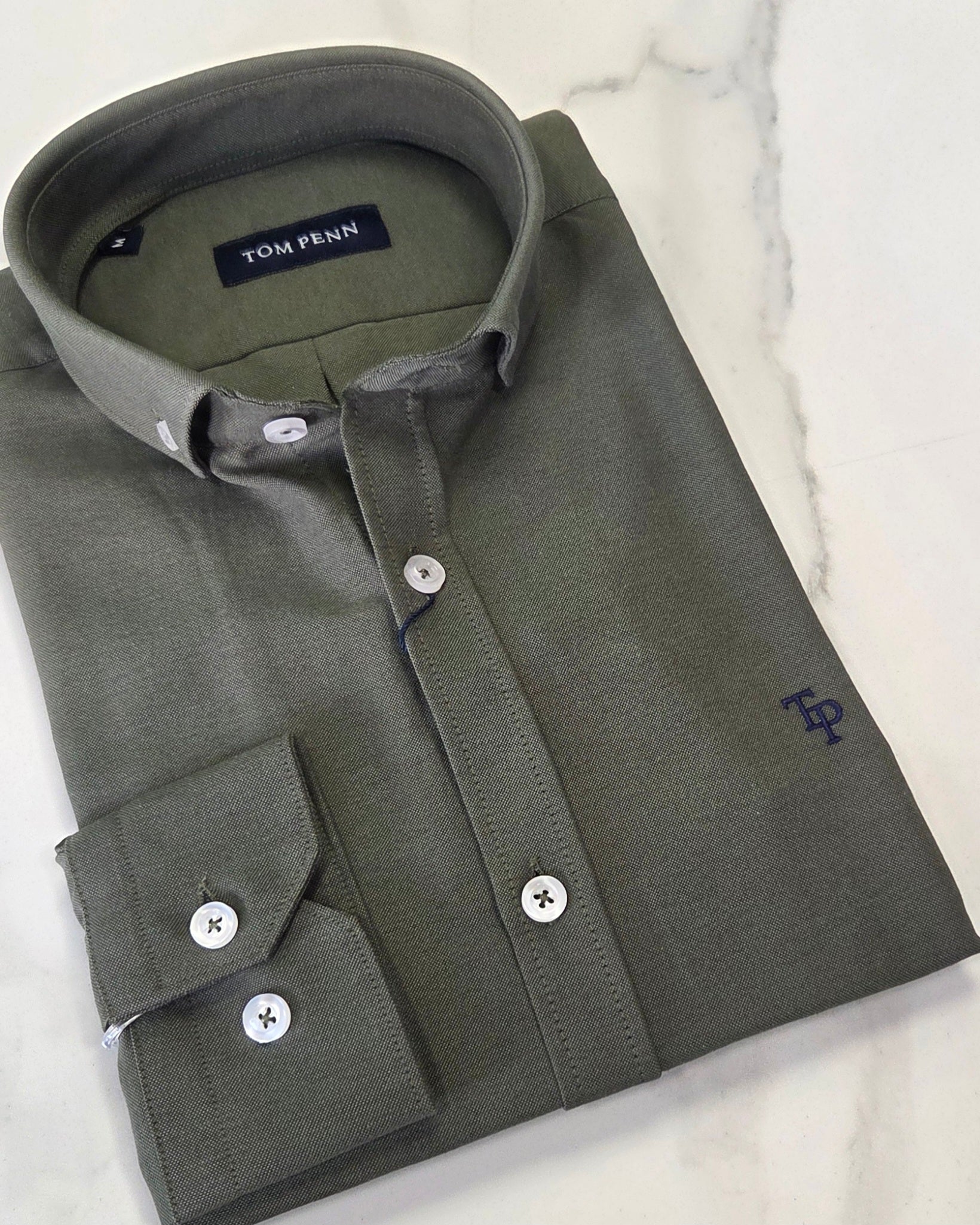 TOM PENN OXFORD COTTON L/S SHIRT - KHAKI