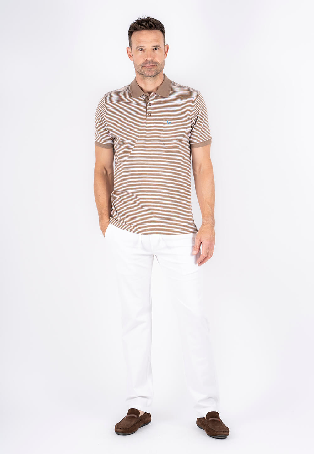 PRE END AVELON STRIPE POLOSHIRT - SAND/WHITE