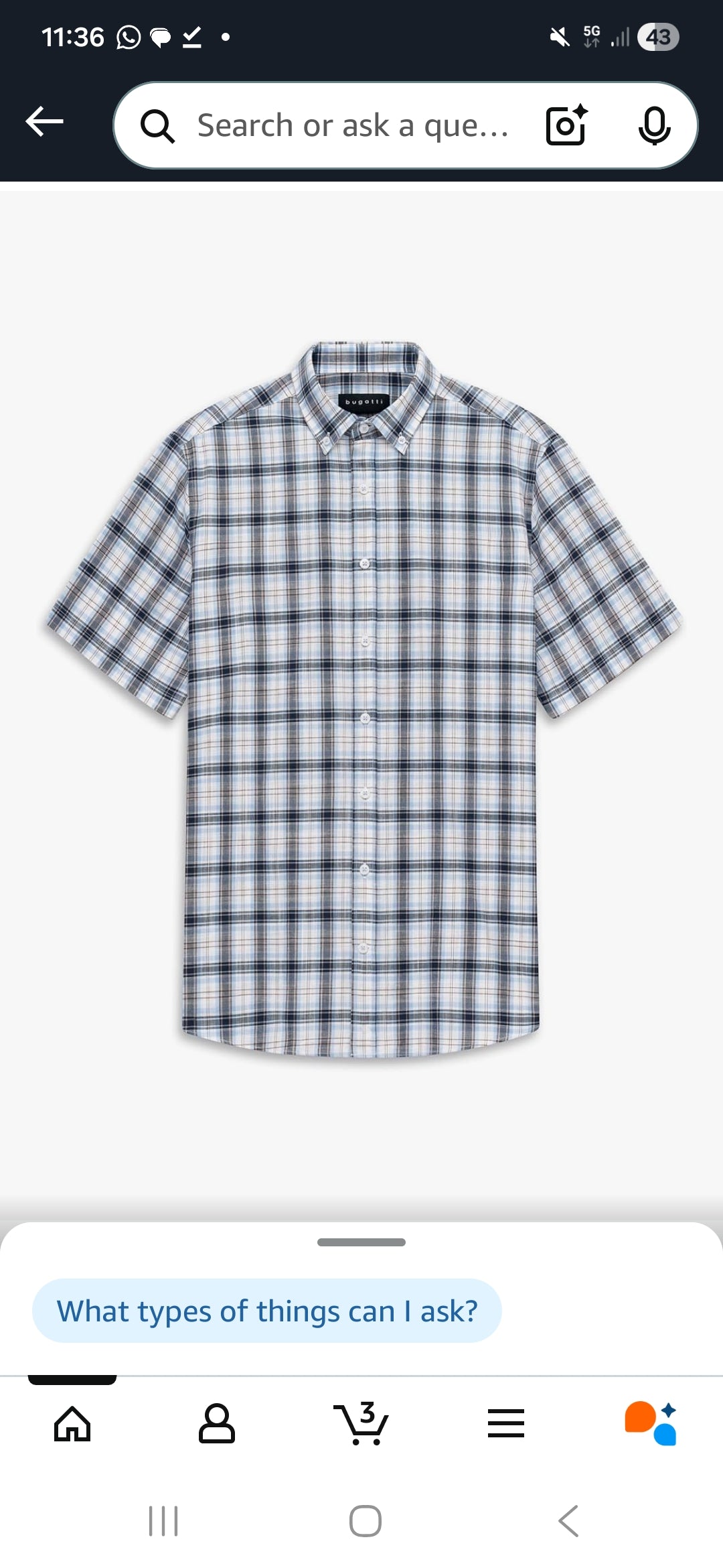 BUGATTI CHECK S/S SHIRT - (18337E/320) - BLUE/BEIGE
