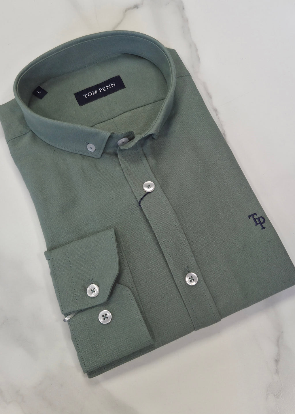 TOM PENN OXFORD COTTON L/S SHIRT - GREEN