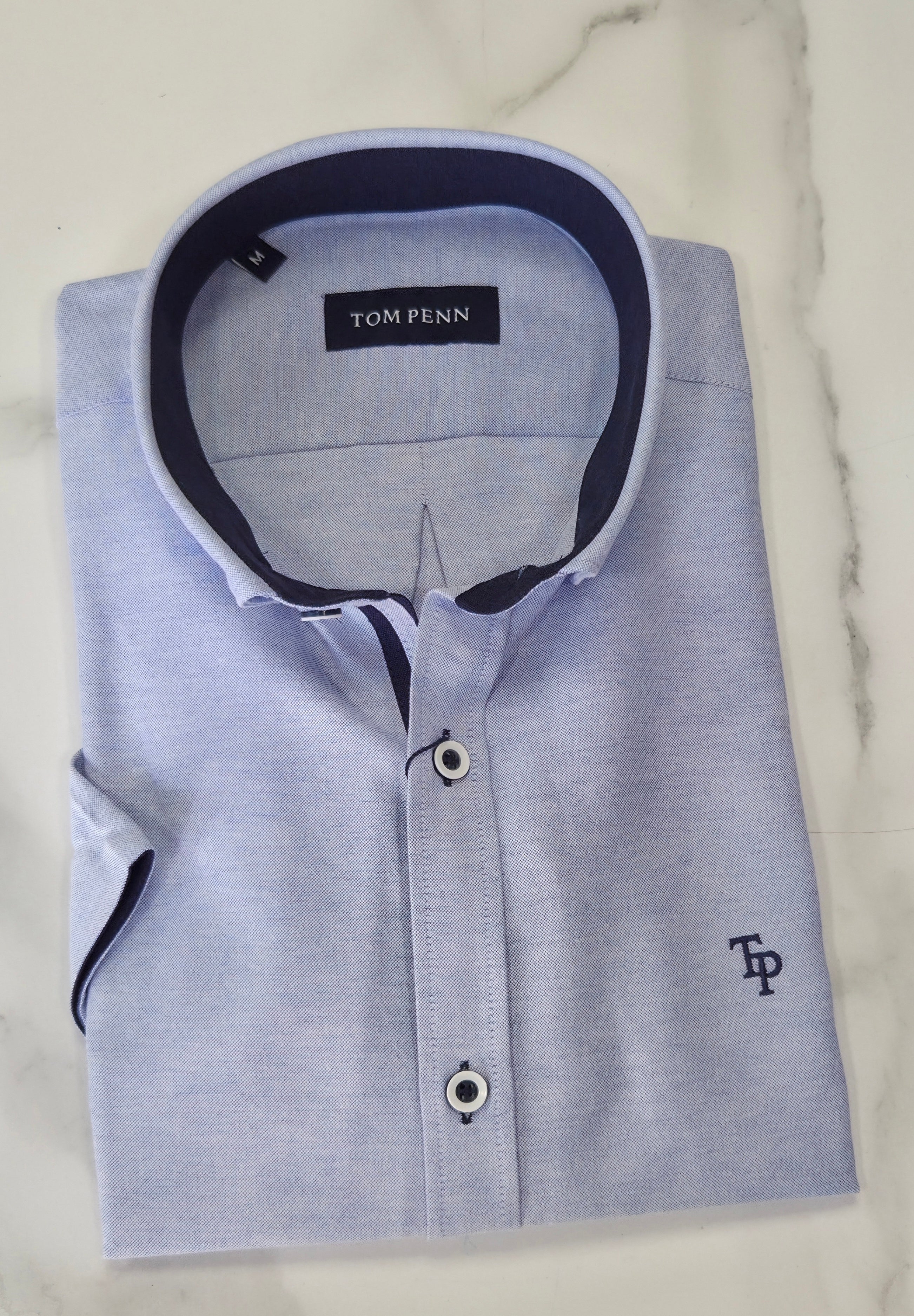 TOM PENN OXFORD COTTON S/S SHIRT -  BABY BLUE