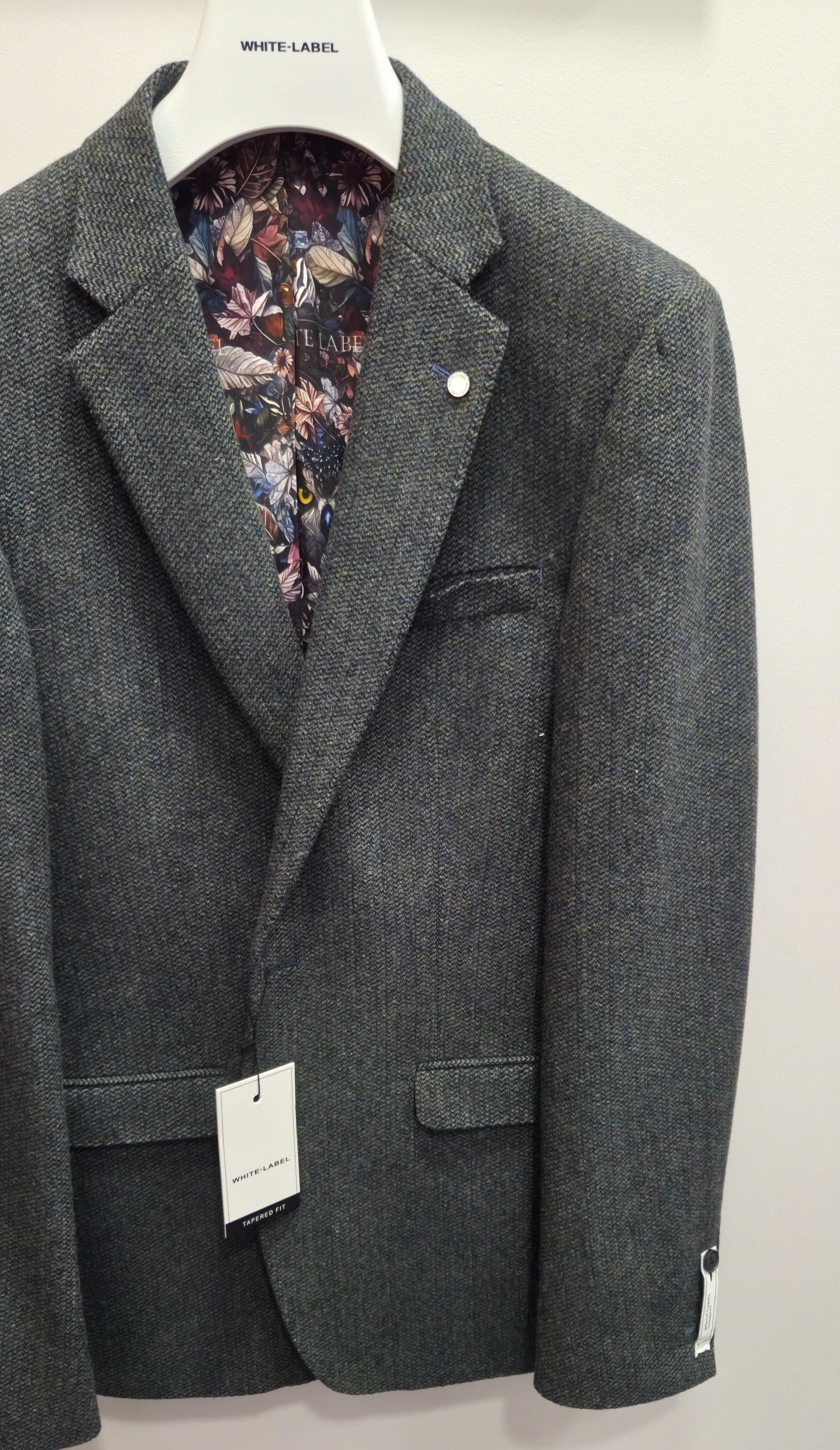 WHITE LABEL TAPERED FIT HOUNDSTOOTH TWEED BLAZER - GREEN