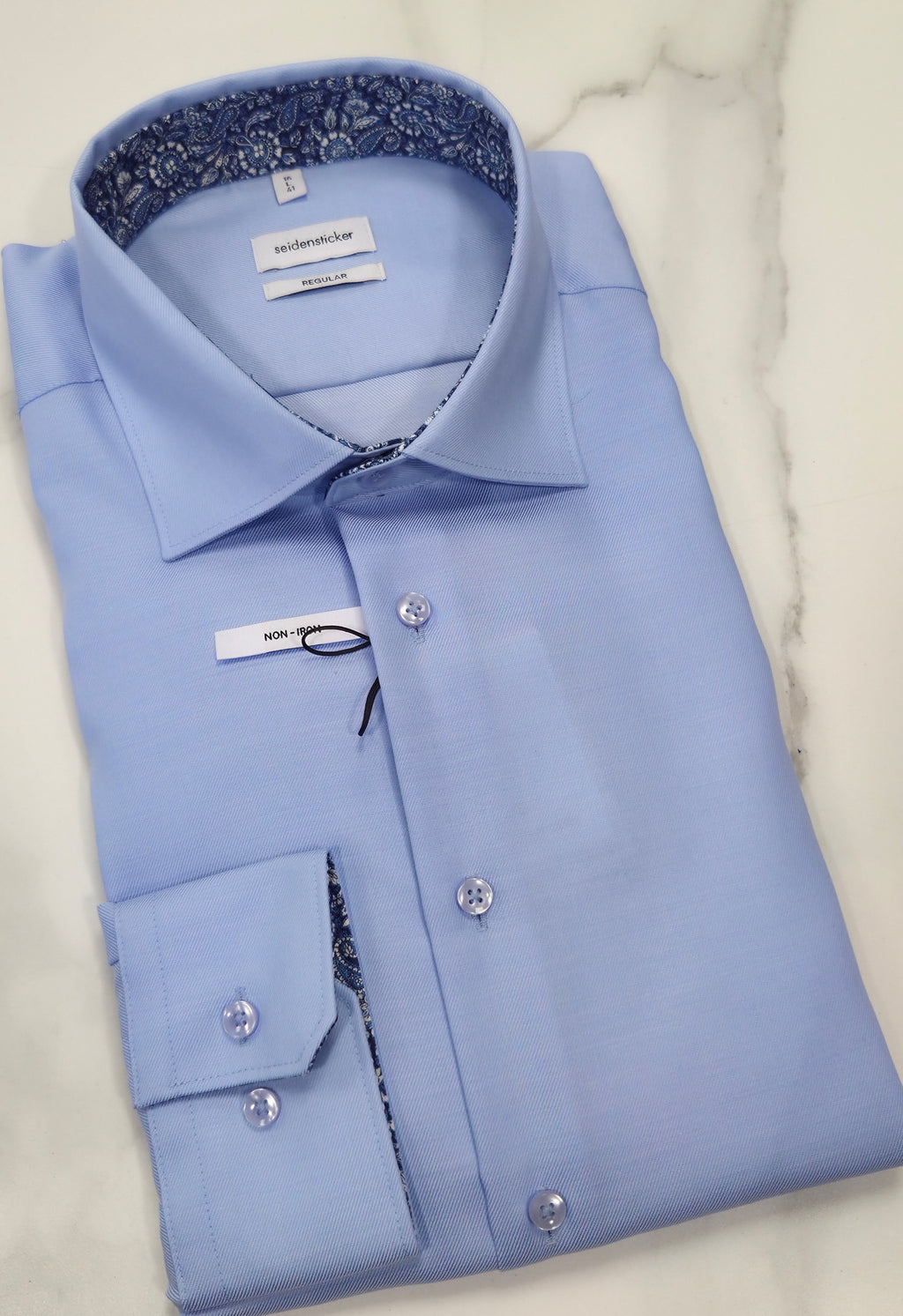 SEIDENSTICKER TRIM DETAIL COLLAR/CUFF REGULAR FIT L/S SHIRT (01.845531) - BLUE