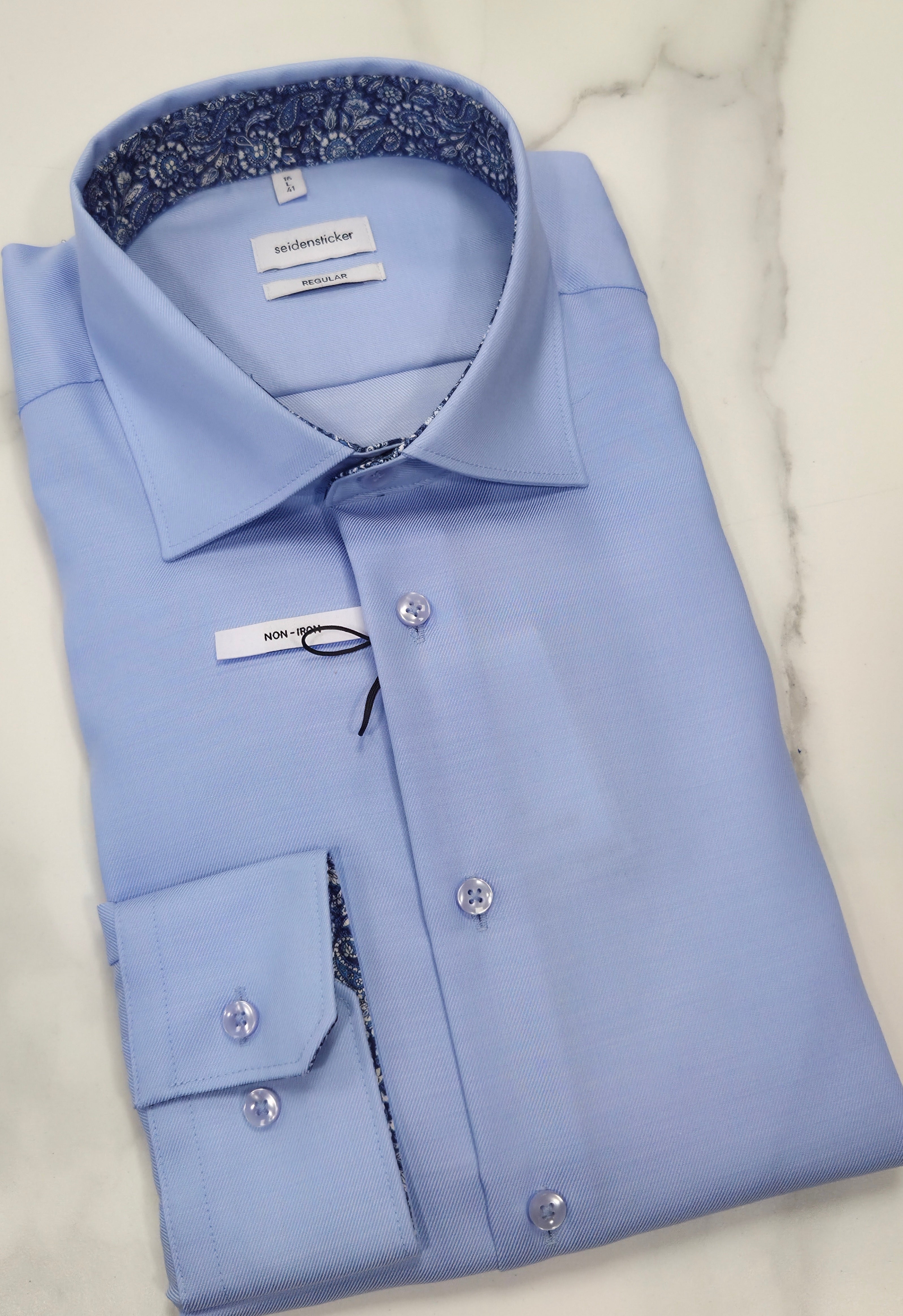 SEIDENSTICKER TRIM DETAIL COLLAR/CUFF REGULAR FIT L/S SHIRT (01.845531) - BLUE