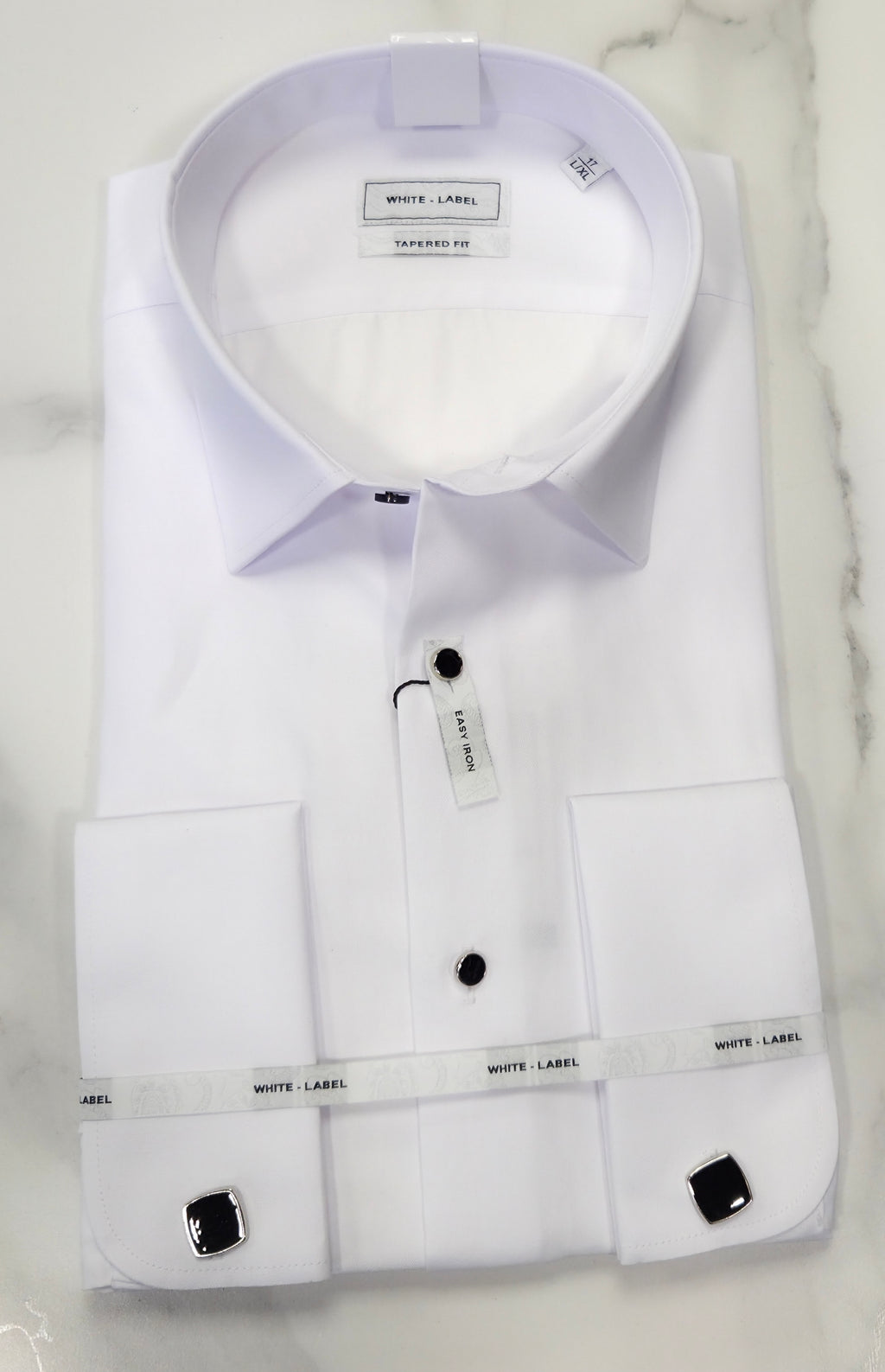 WHITE LABEL TAPERED LUX DOUBLE CUFF SHIRT (82091) - WHITE