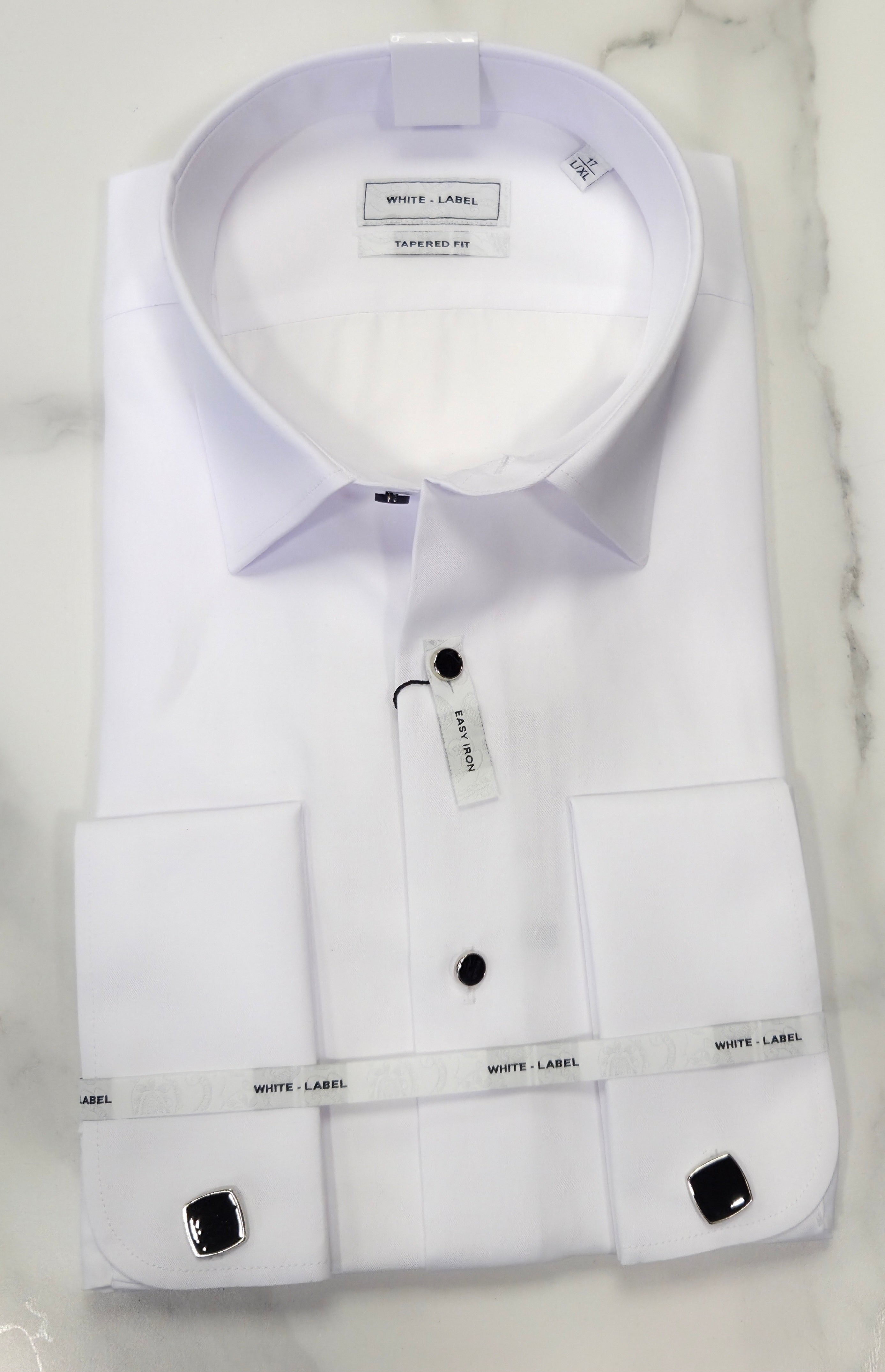 WHITE LABEL TAPERED LUX DOUBLE CUFF SHIRT (82091) - WHITE