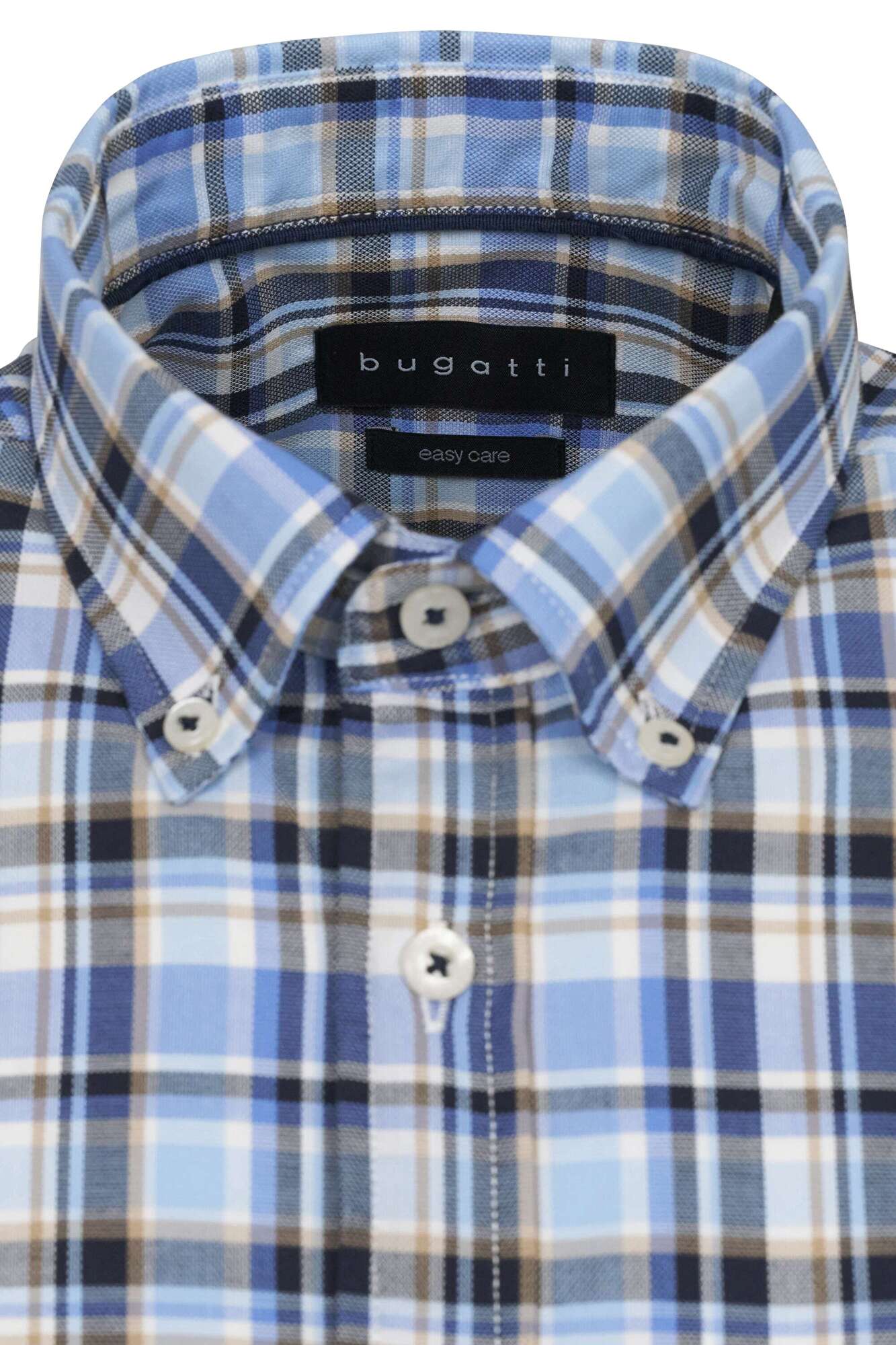 BUGATTI CHECK SHIRT SHORT SLEEVE - BLUE