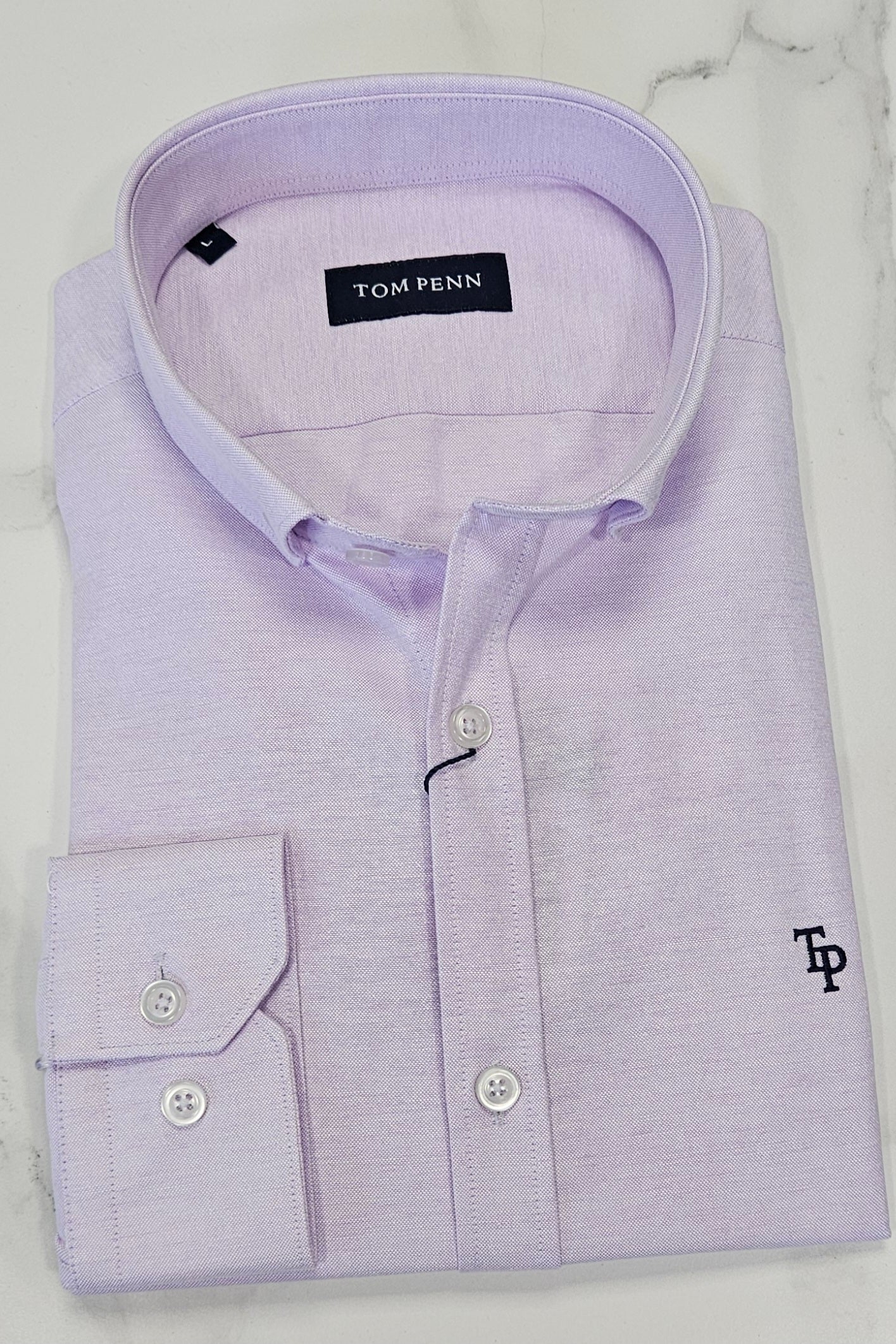 TOM PENN SLIM OXFORD COTTON L/S SHIRT - PURPLE