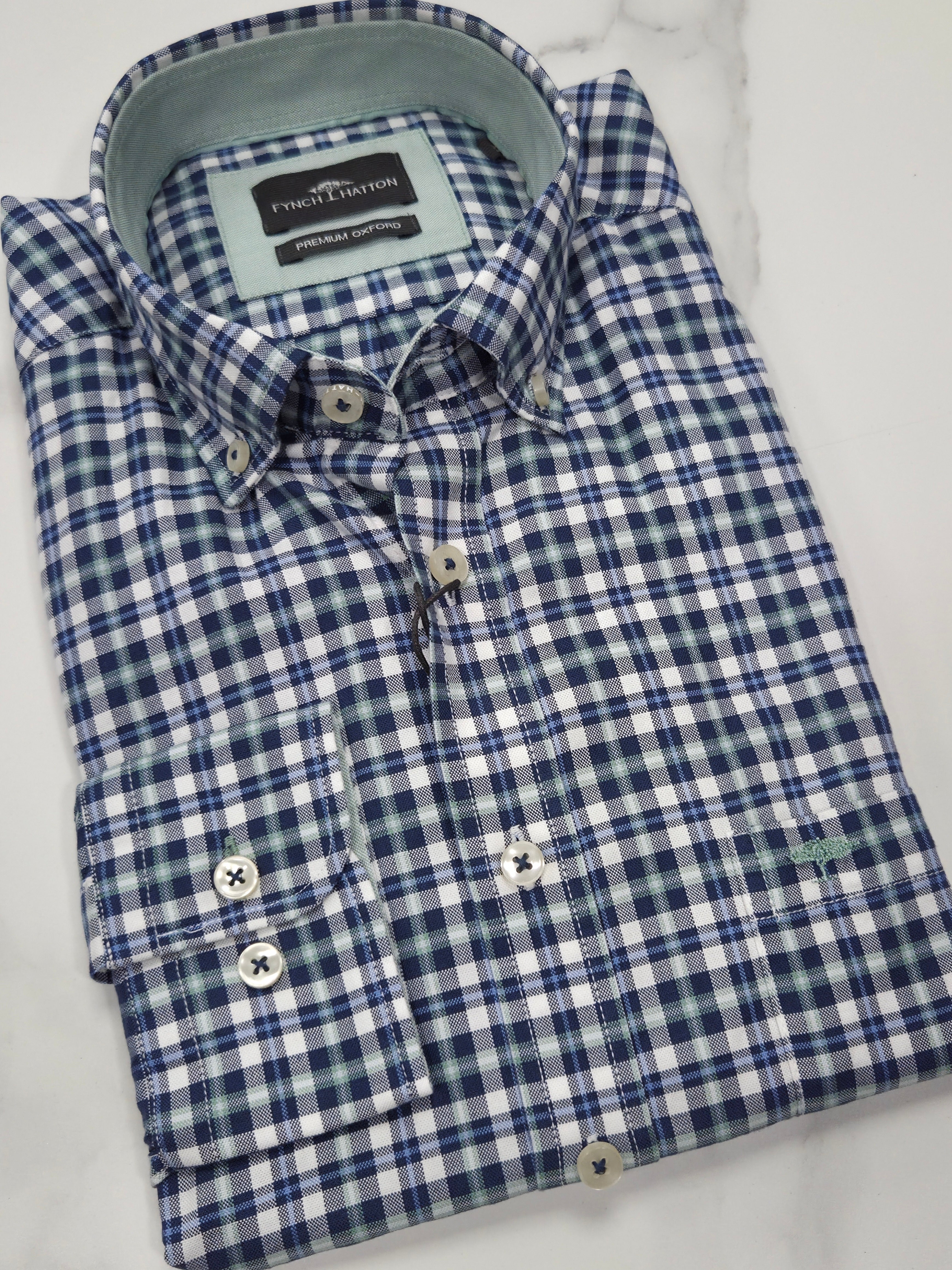 FYNCH HATTON OXFORD CHECK L/S SHIRT (1508-8690-734) - BLUE/GREEN