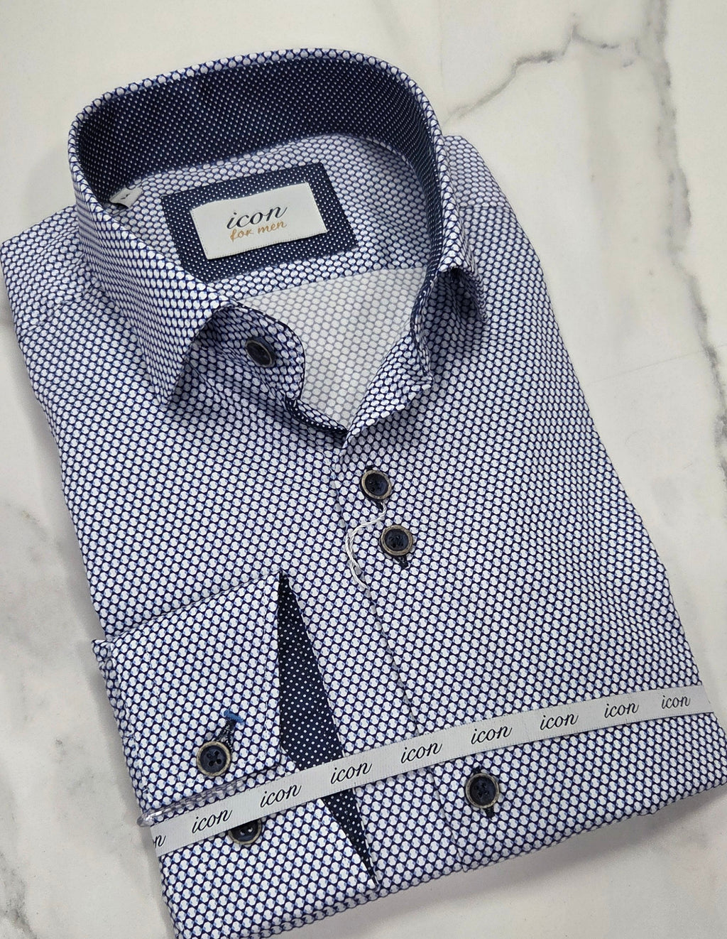 ADVISE ICON PATTERL/S SHIRT (ICN-097) - NAVY/WHITE