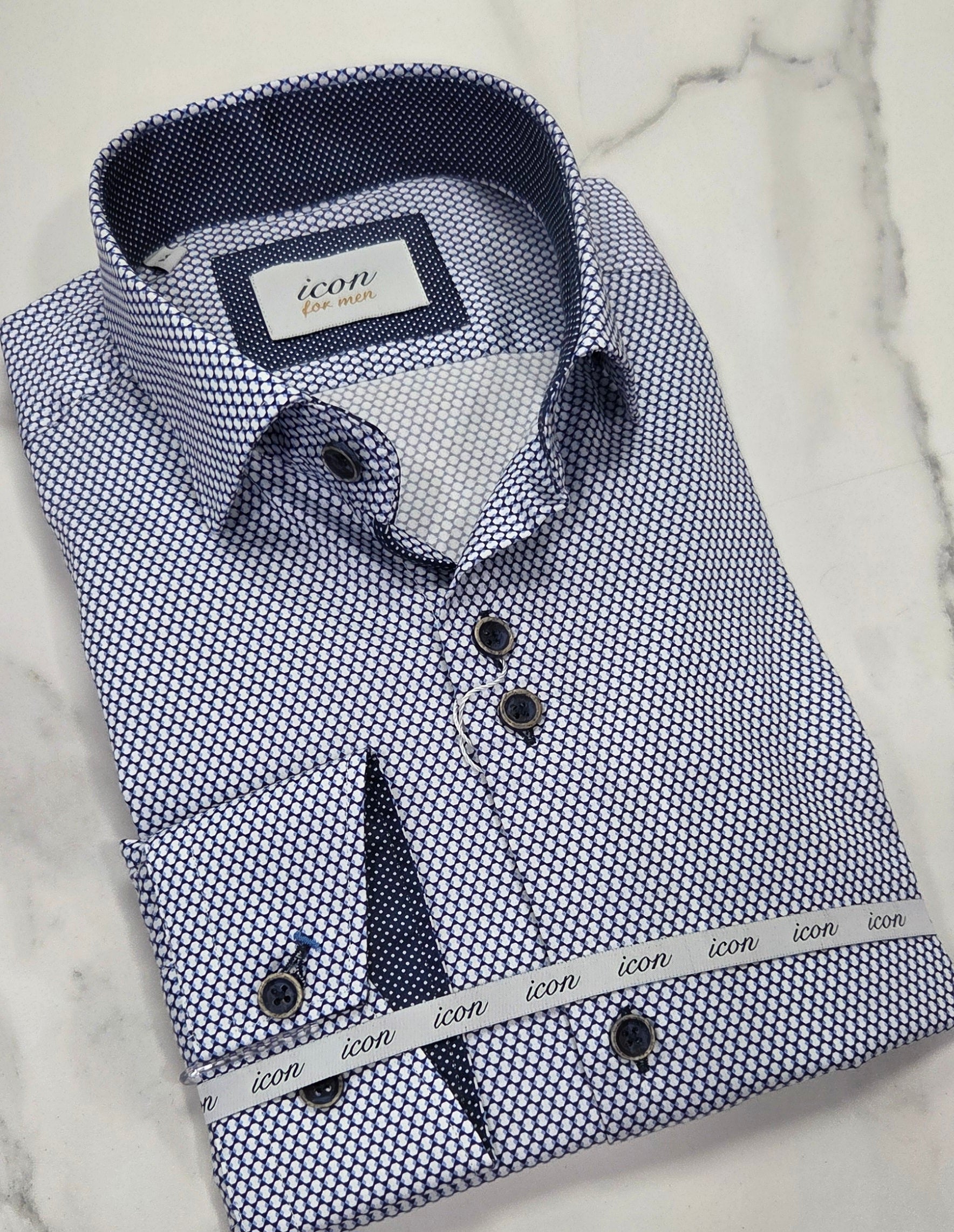 ADVISE ICON PATTERL/S SHIRT (ICN-097) - NAVY/WHITE