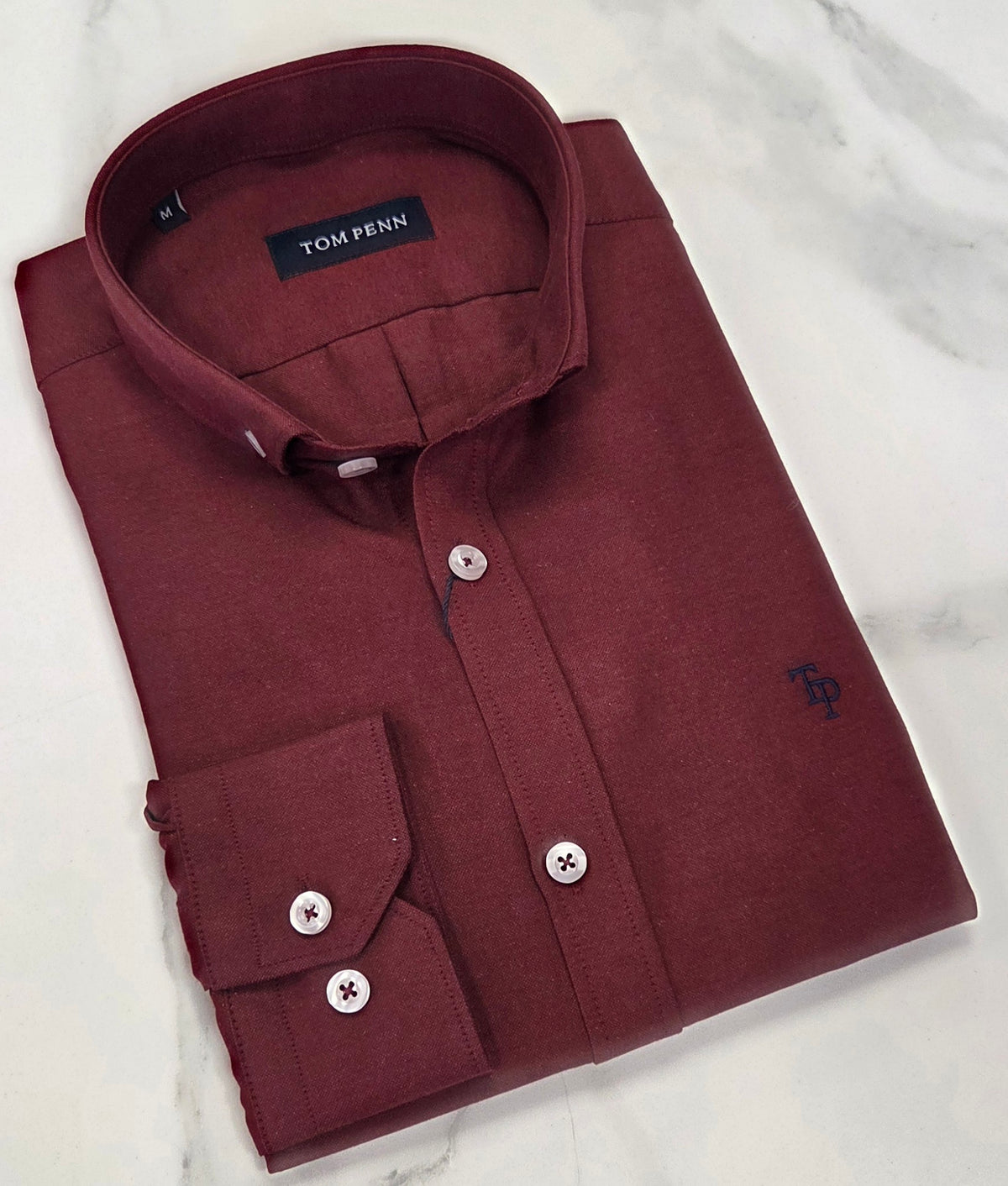 TOM PENN OXFORD COTTON L/S SHIRT - WINE