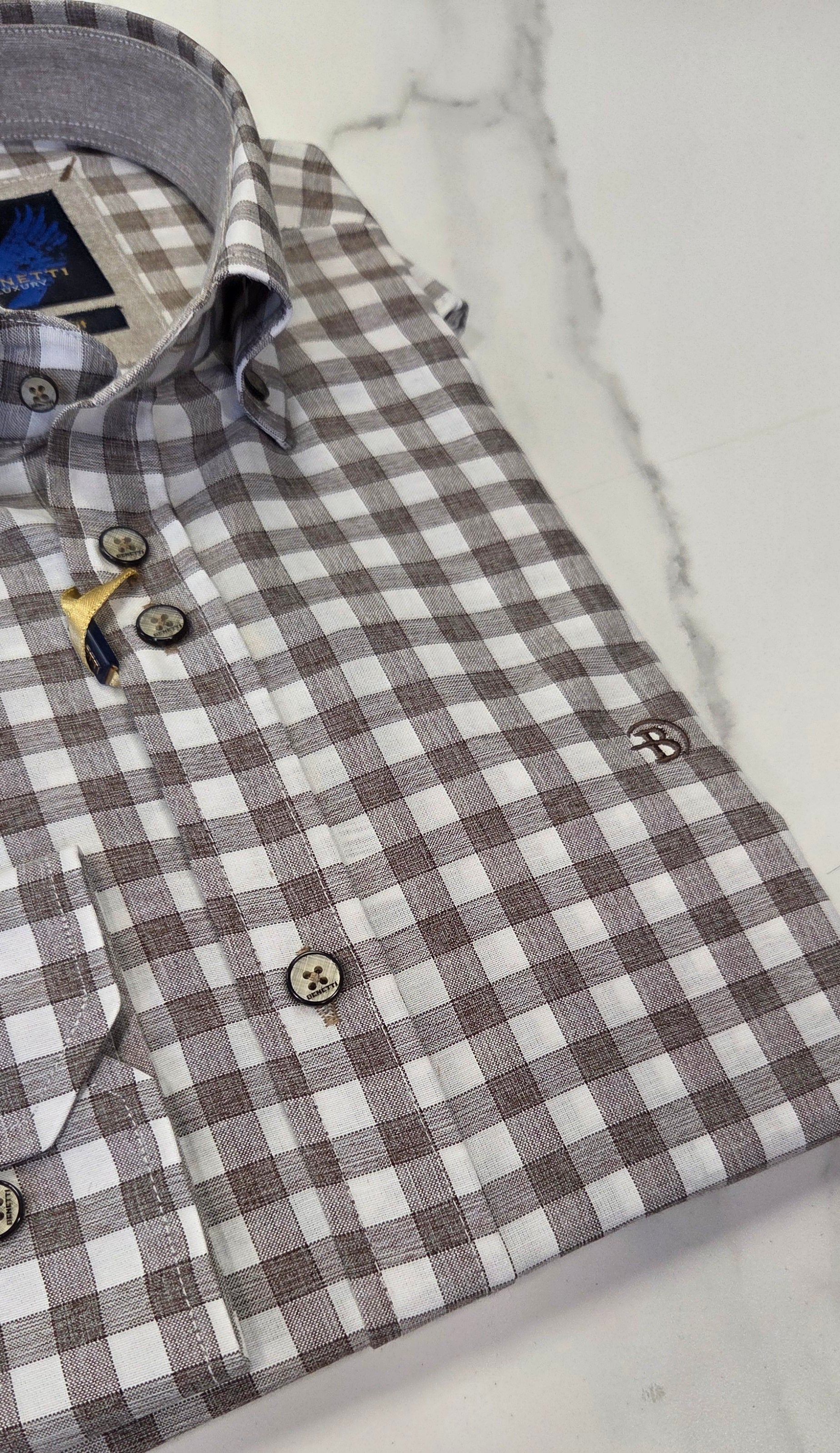 BENETTI JACK L/S CHECK SHIRT - BROWN/WHITE