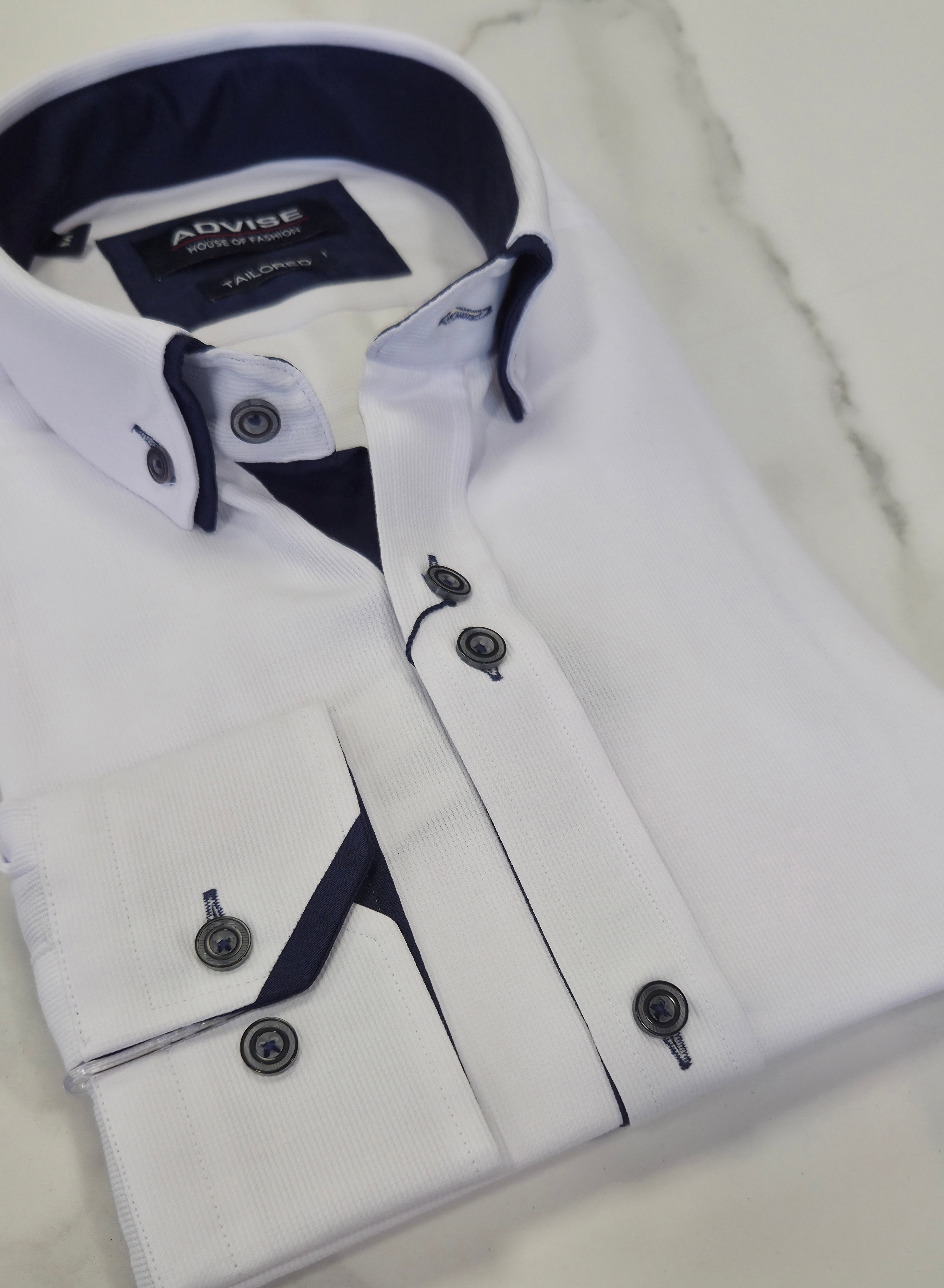 ADVISE DOUBLE COLLAR L/S SHIRT (AD896) - WHITE