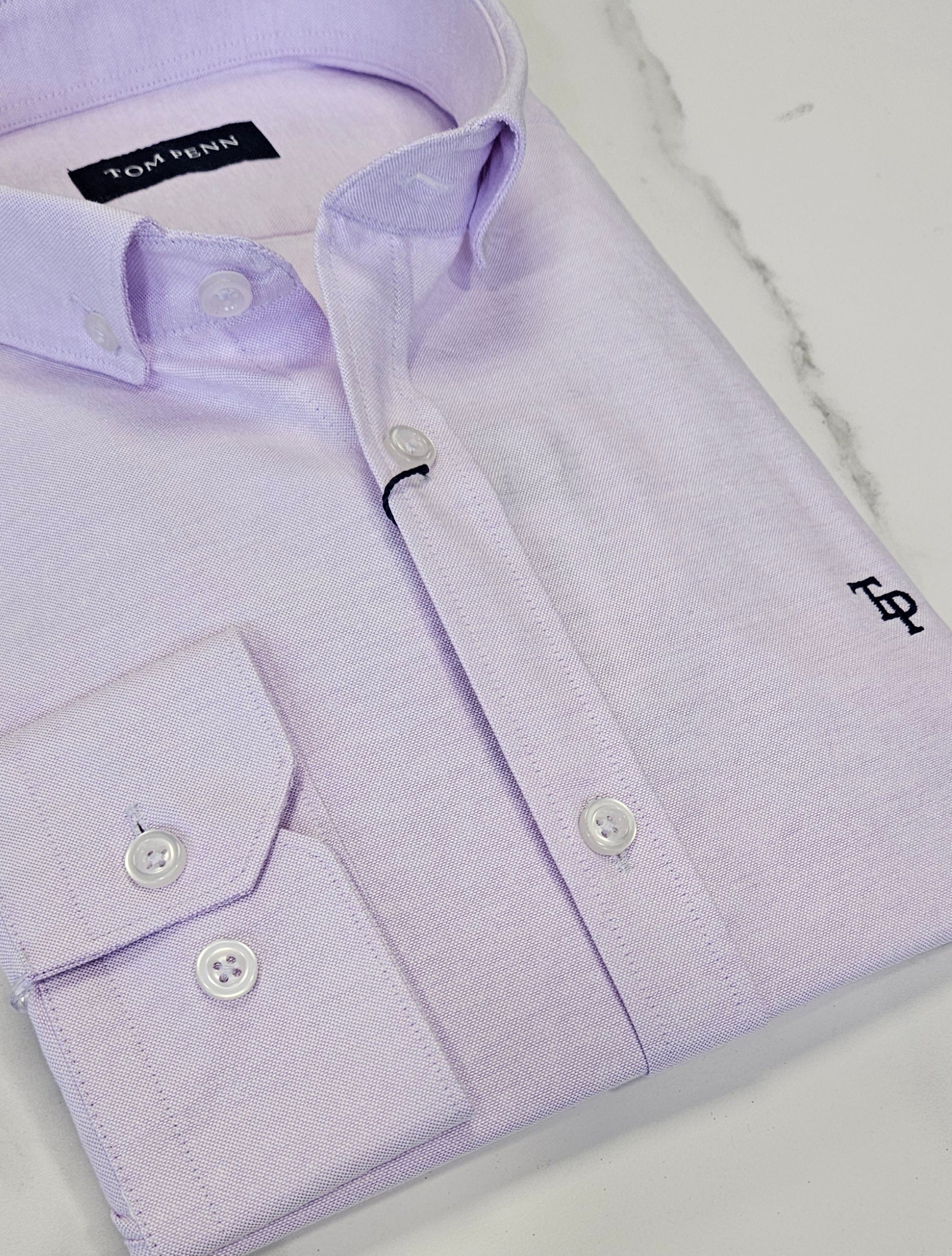 TOM PENN SLIM OXFORD COTTON L/S SHIRT - PURPLE