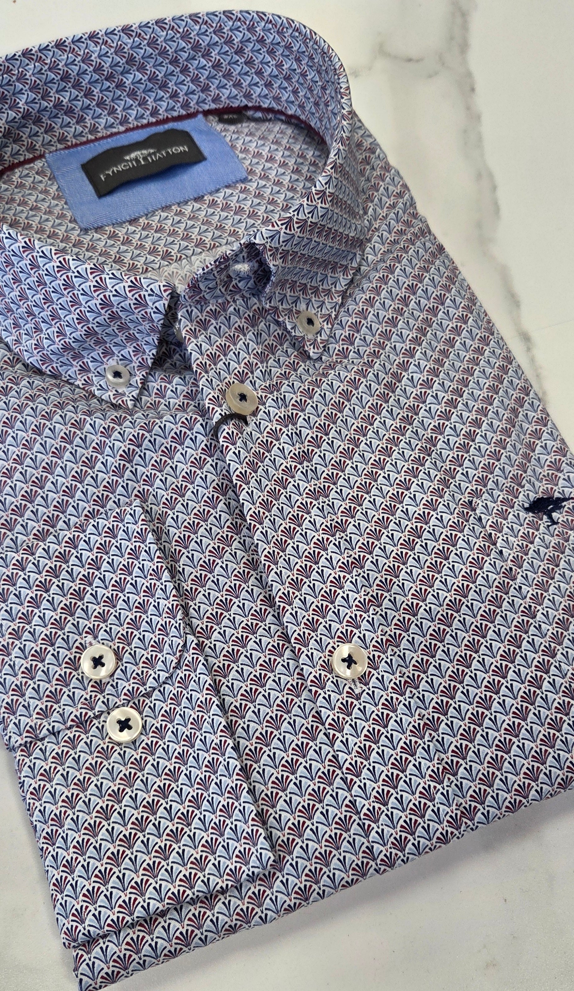 FYNCH HATTON PATTERN L/S SHIRT  - BLUE/RED