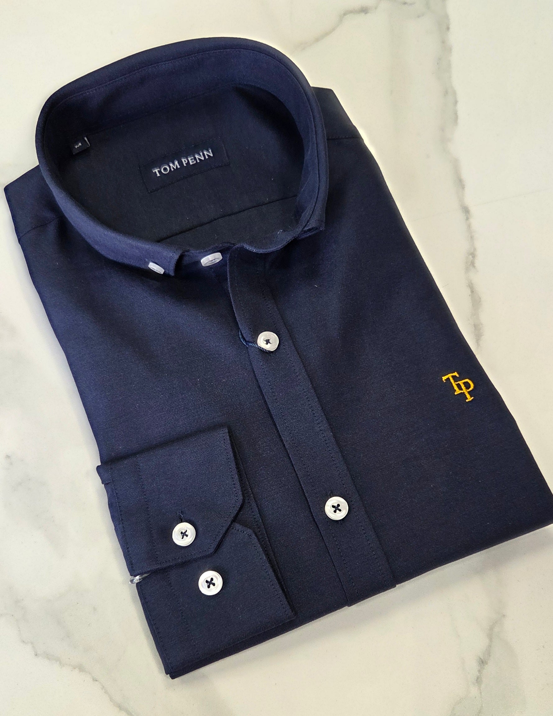 TOM PENN SLIM OXFORD COTTON L/S SHIRT - NAVY