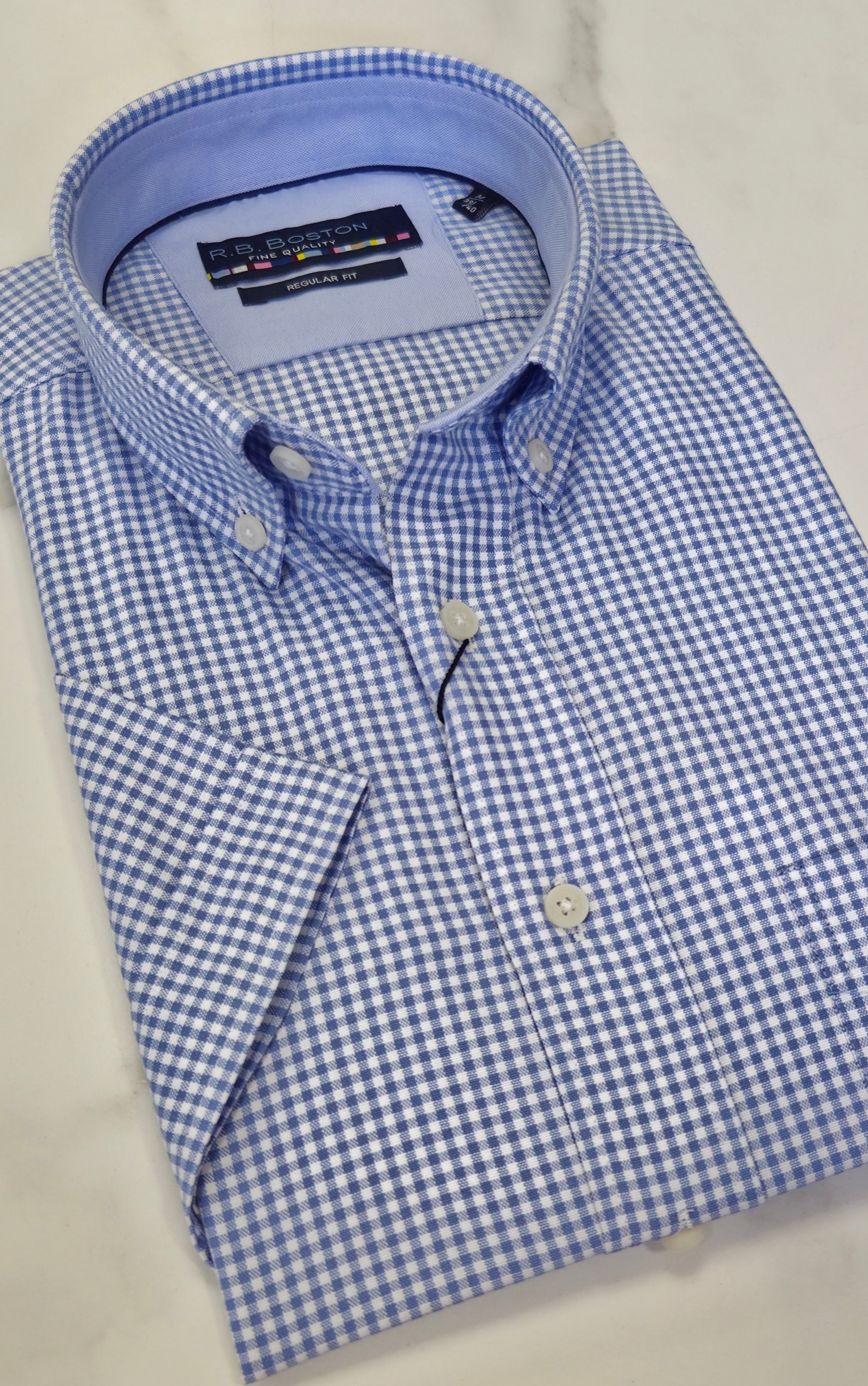 R.B BOSTON SMALL CHECK S/S SHIRT (616670/66) - BLUE /WHITE