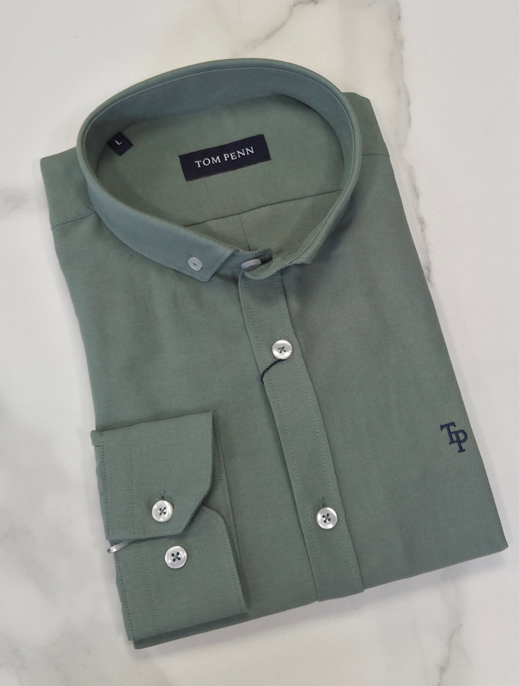 TOM PENN OXFORD COTTON L/S SHIRT - GREEN