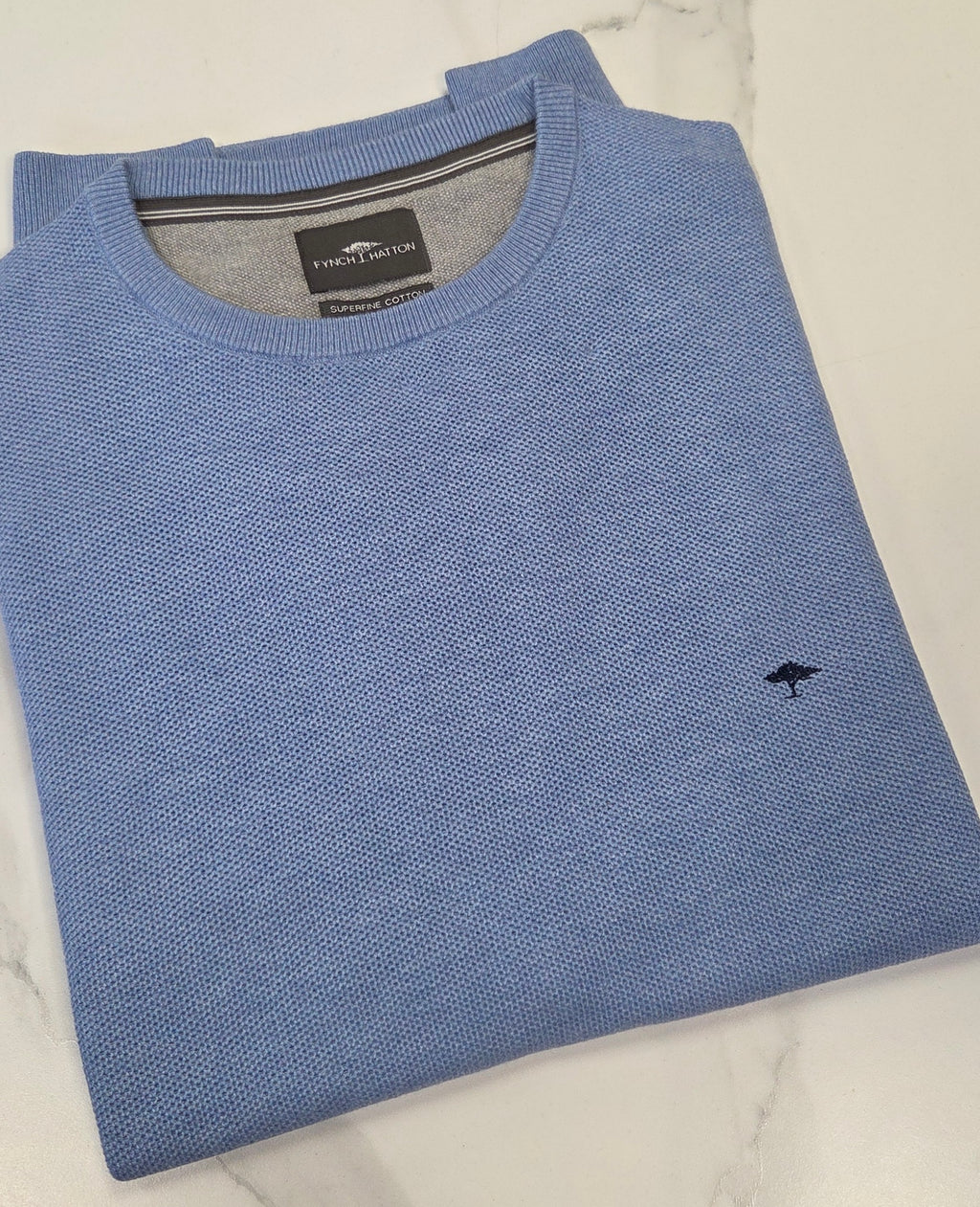 FYNCH HATTON O NECK TEXTURED KNITWEAR  - BLUE