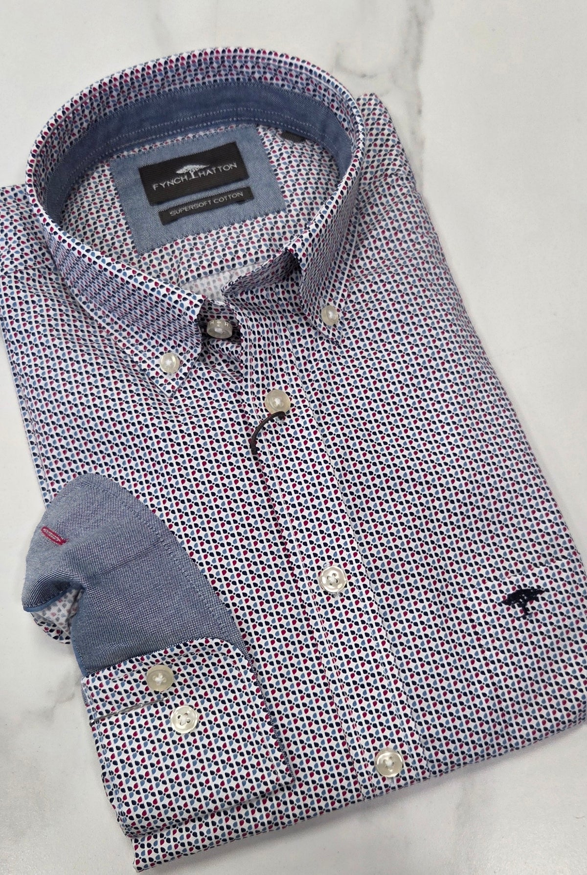 FYNCH HATTON PATTERN L/S SHIRT (16085370/416) - BLUE/RED