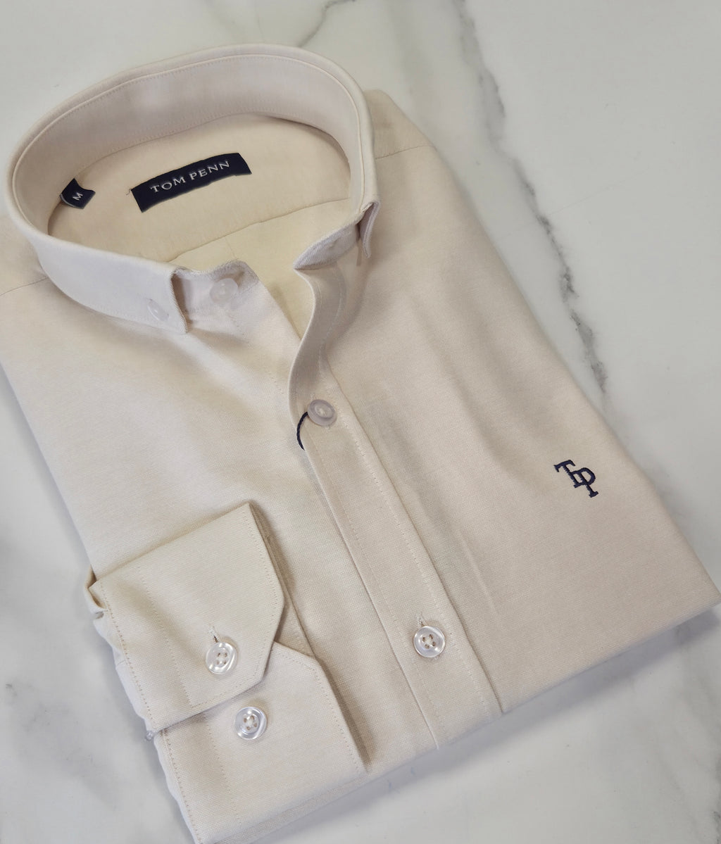 TOM PENN OXFORD COTTON L/S SHIRT - IVORY