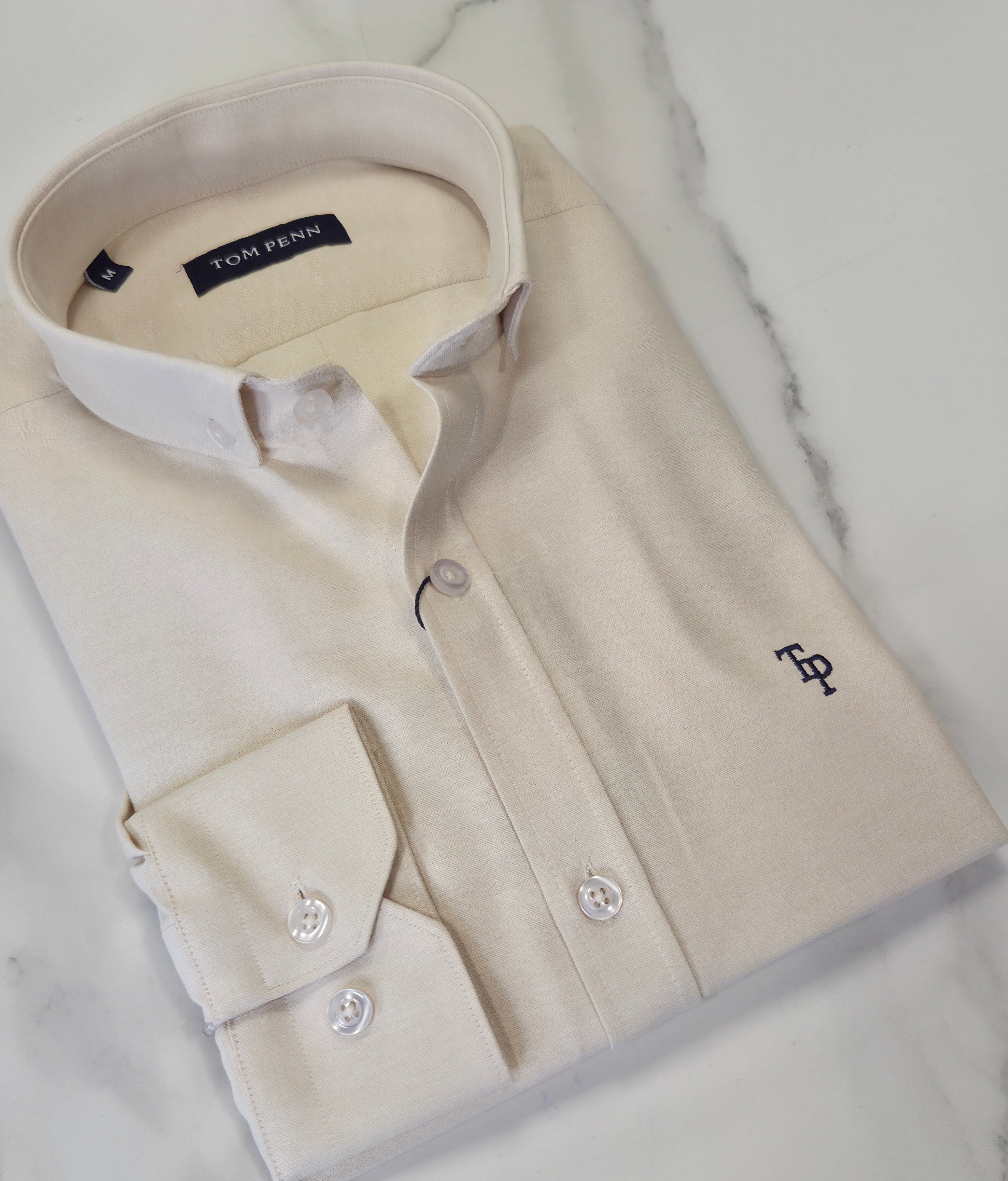 TOM PENN OXFORD COTTON L/S SHIRT - IVORY