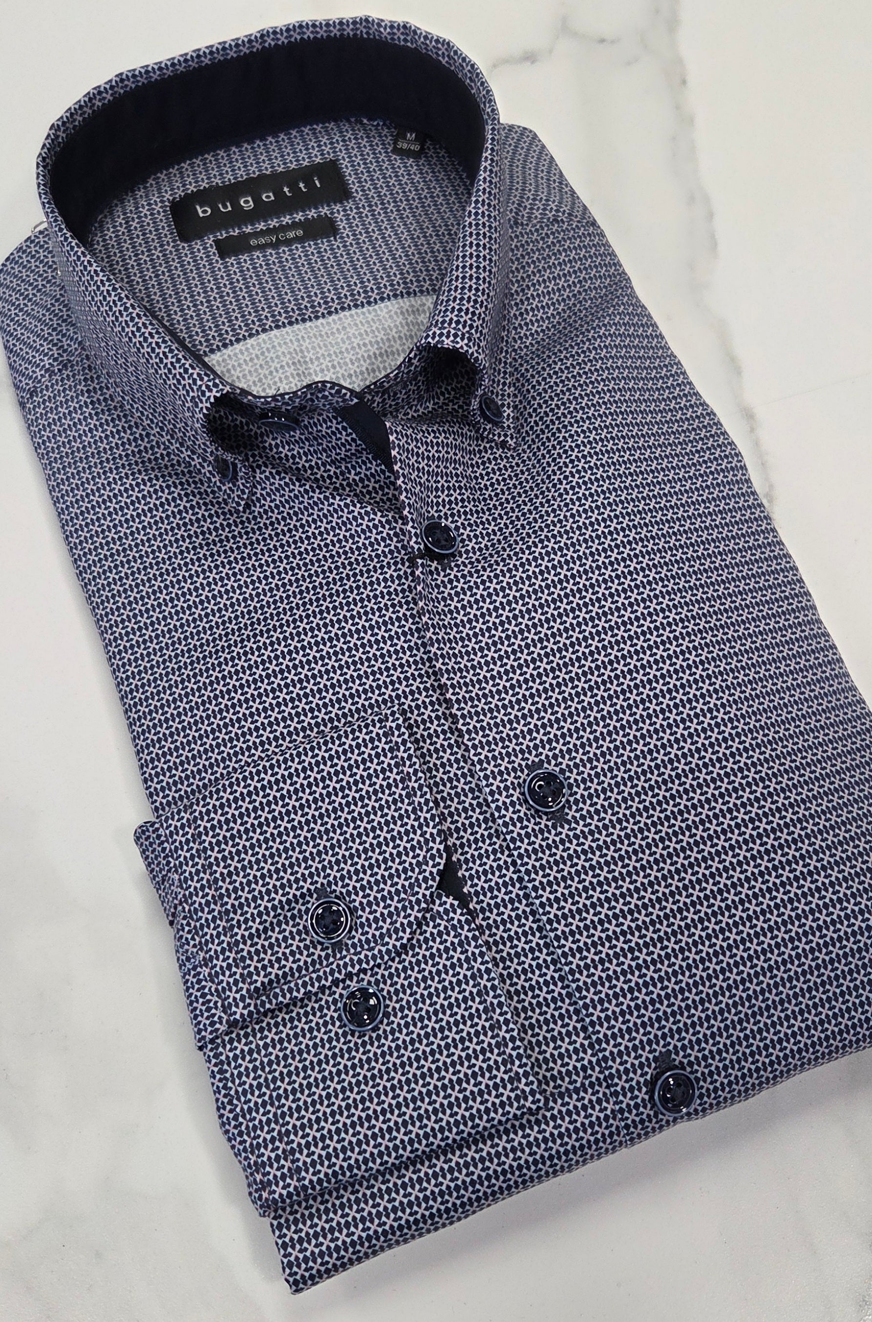 BUGATTI PATTERN L/S SHIRT - NAVY